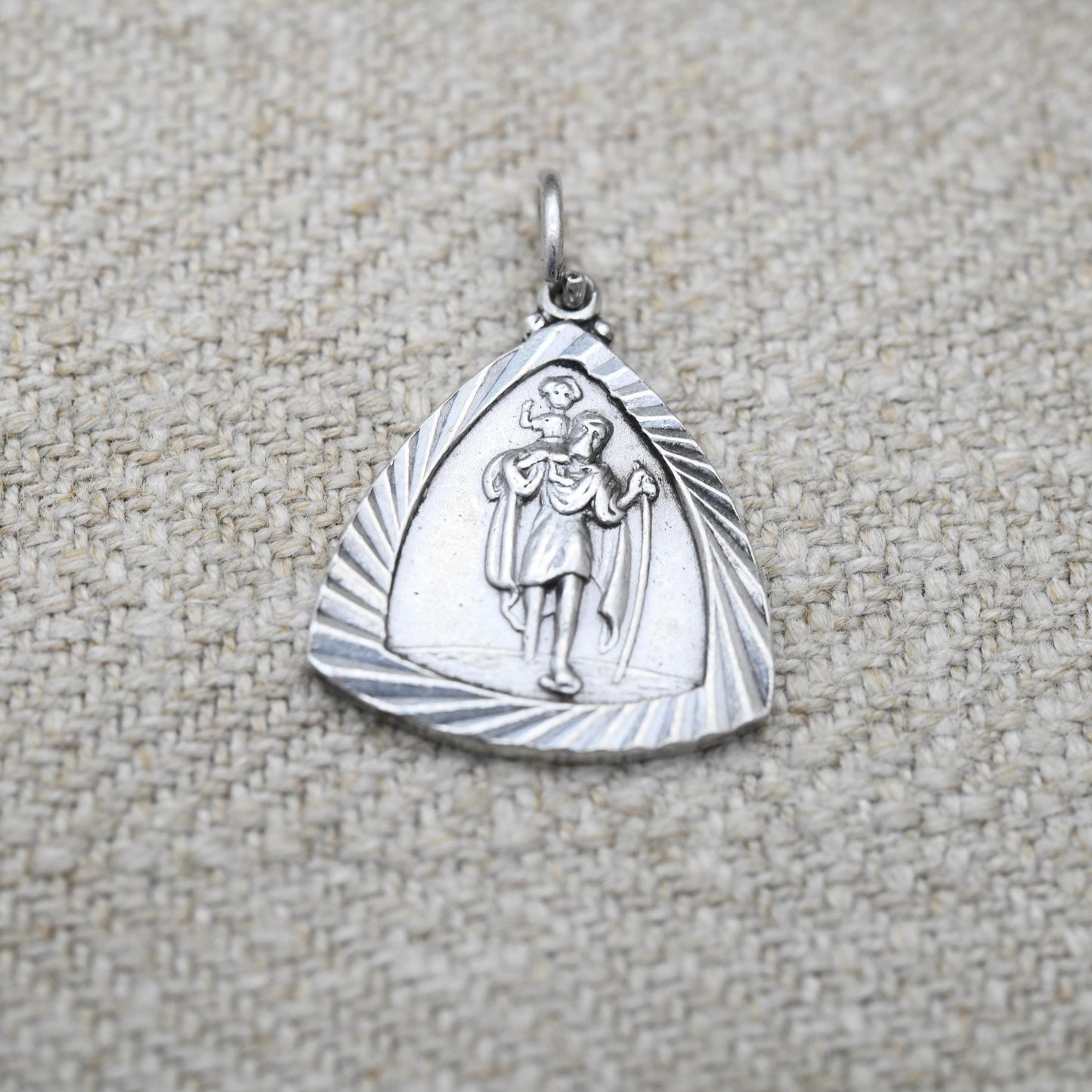 Vintage Sterling Silver St. Christopher Pendant Mid-Century - Triangle | Saint of Travelling | Christian Religious Detailed Jewellery Gift
