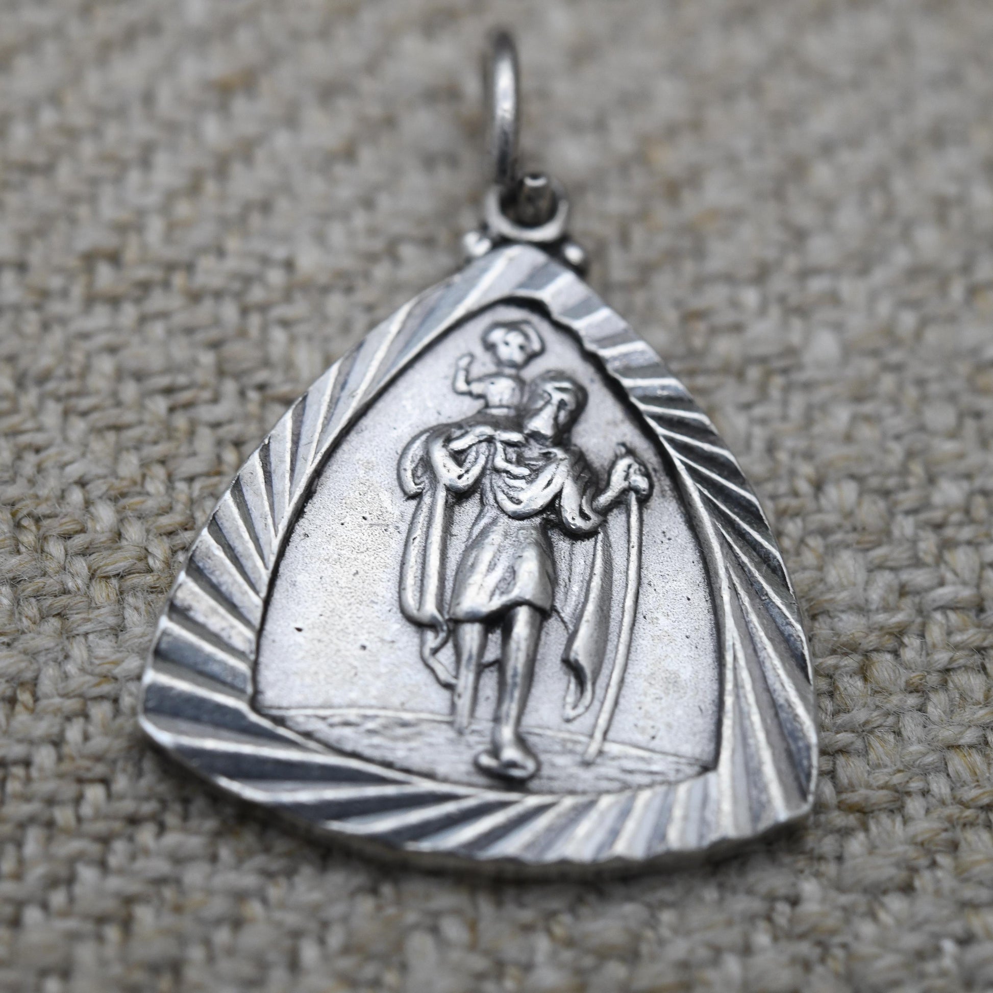 Vintage Sterling Silver St. Christopher Pendant Mid-Century - Triangle | Saint of Travelling | Christian Religious Detailed Jewellery Gift