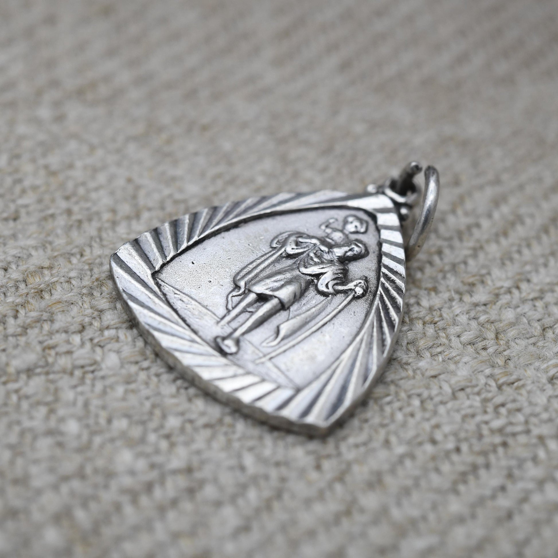 Vintage Sterling Silver St. Christopher Pendant Mid-Century - Triangle | Saint of Travelling | Christian Religious Detailed Jewellery Gift