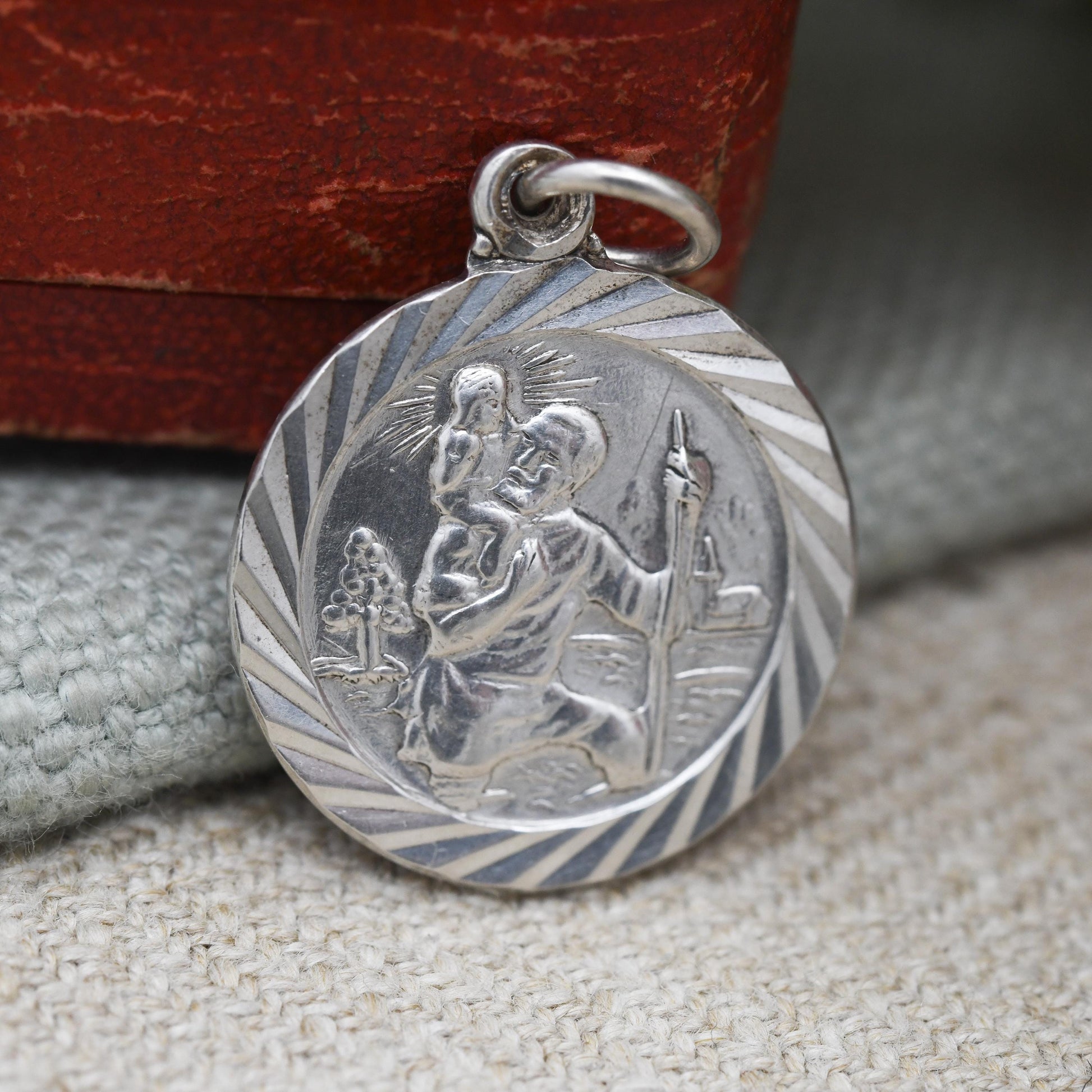 Vintage Sterling Silver St. Christopher Pendant Mid-Century - Circle | Saint of Travelling | Christian Religious Detailed Jewellery Gift