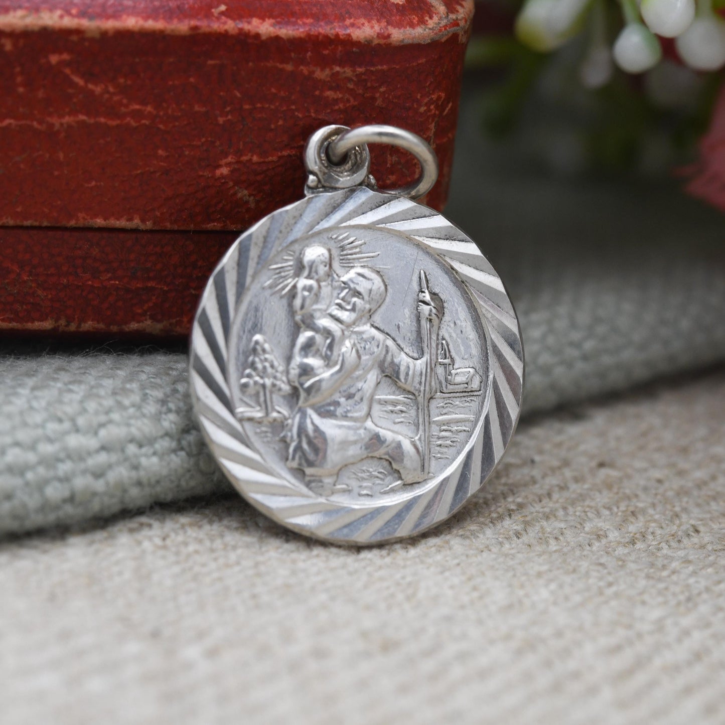Vintage Sterling Silver St. Christopher Pendant Mid-Century - Circle | Saint of Travelling | Christian Religious Detailed Jewellery Gift