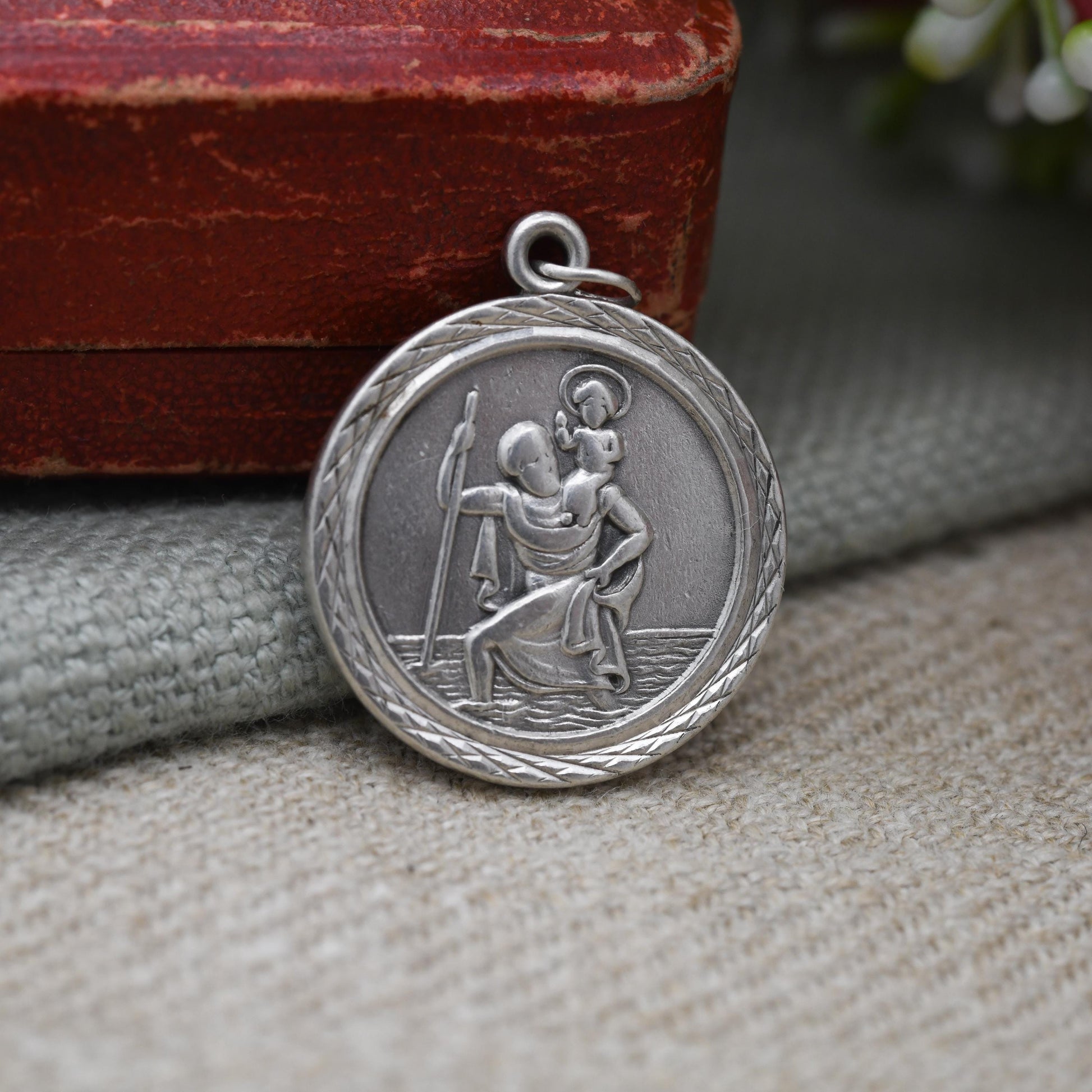 Vintage Sterling Silver St. Christopher Pendant Mid-Century - Circle | Saint of Travelling | Christian Religious | Detailed Jewellery Gift