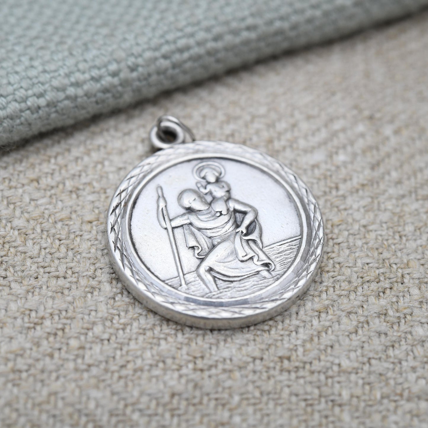 Vintage Sterling Silver St. Christopher Pendant Mid-Century - Circle | Saint of Travelling | Christian Religious | Detailed Jewellery Gift