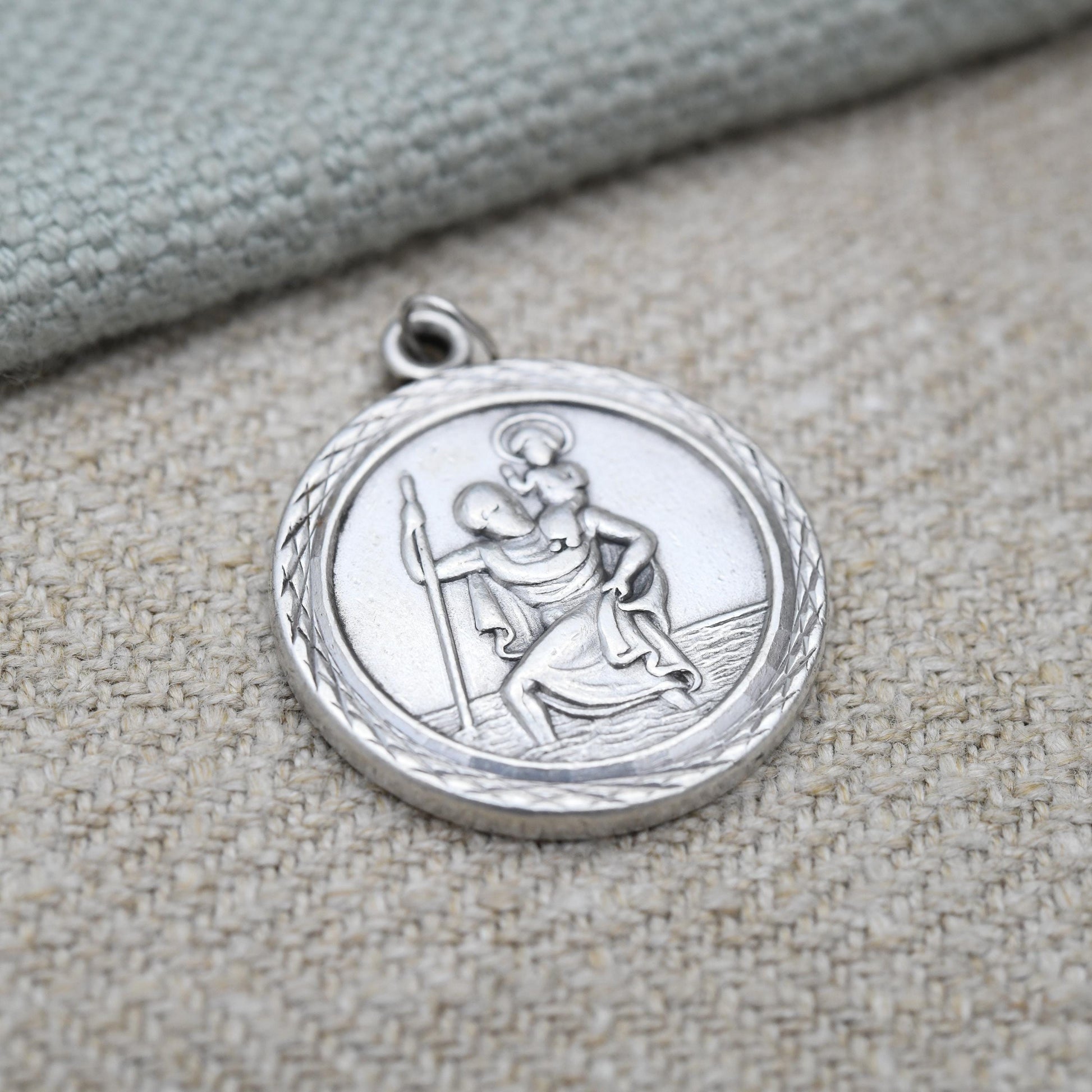 Vintage Sterling Silver St. Christopher Pendant Mid-Century - Circle | Saint of Travelling | Christian Religious | Detailed Jewellery Gift