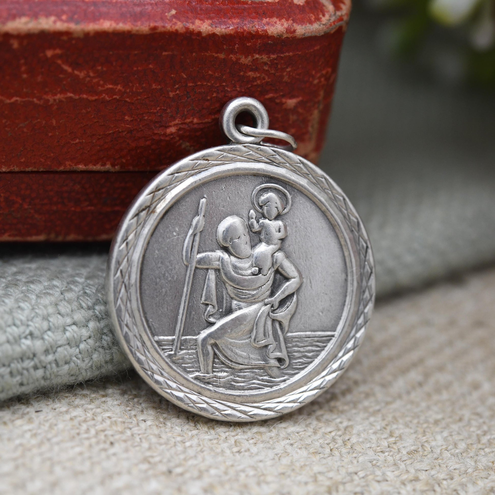 Vintage Sterling Silver St. Christopher Pendant Mid-Century - Circle | Saint of Travelling | Christian Religious | Detailed Jewellery Gift