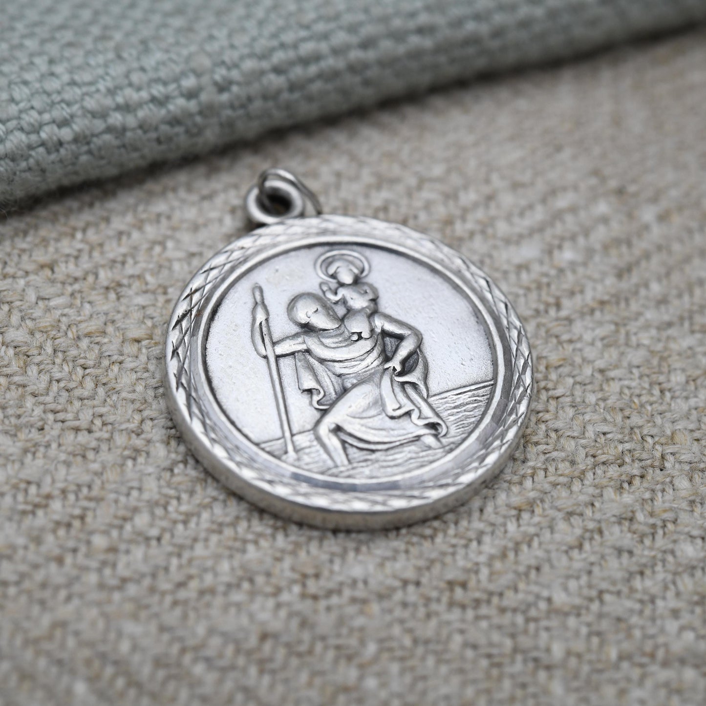 Vintage Sterling Silver St. Christopher Pendant Mid-Century - Circle | Saint of Travelling | Christian Religious | Detailed Jewellery Gift