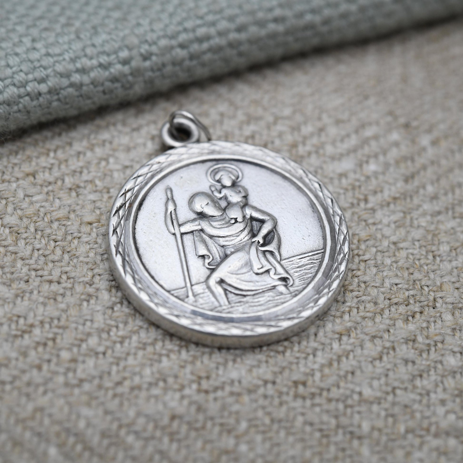 Vintage Sterling Silver St. Christopher Pendant Mid-Century - Circle | Saint of Travelling | Christian Religious | Detailed Jewellery Gift