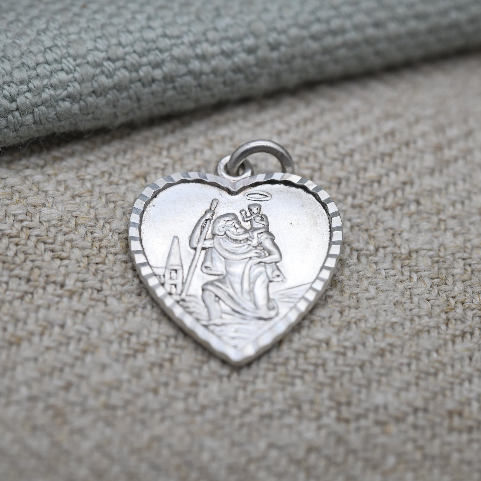 Vintage Sterling Silver St. Christopher Pendant Mid-Century - Love Heart | Saint of Travelling | Christian Religious Detailed Jewellery Gift