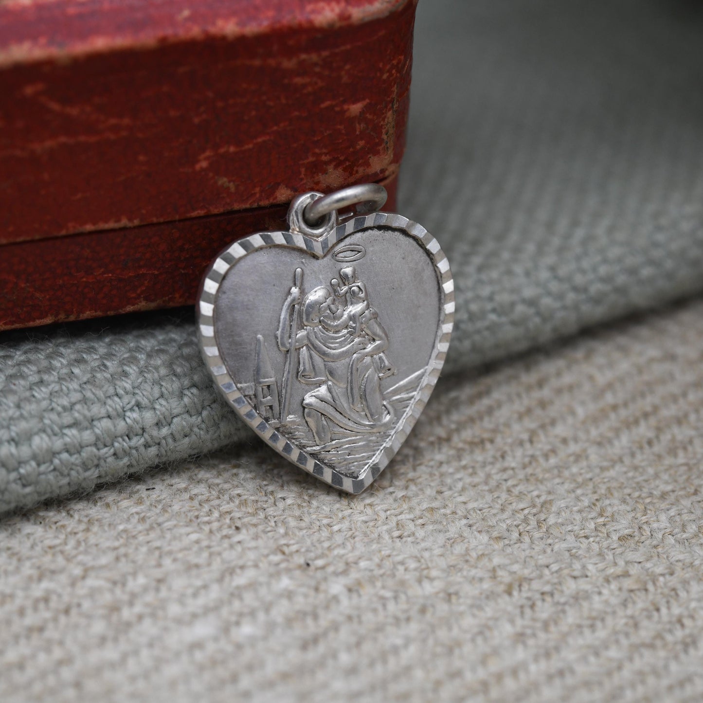 Vintage Sterling Silver St. Christopher Pendant Mid-Century - Love Heart | Saint of Travelling | Christian Religious Detailed Jewellery Gift
