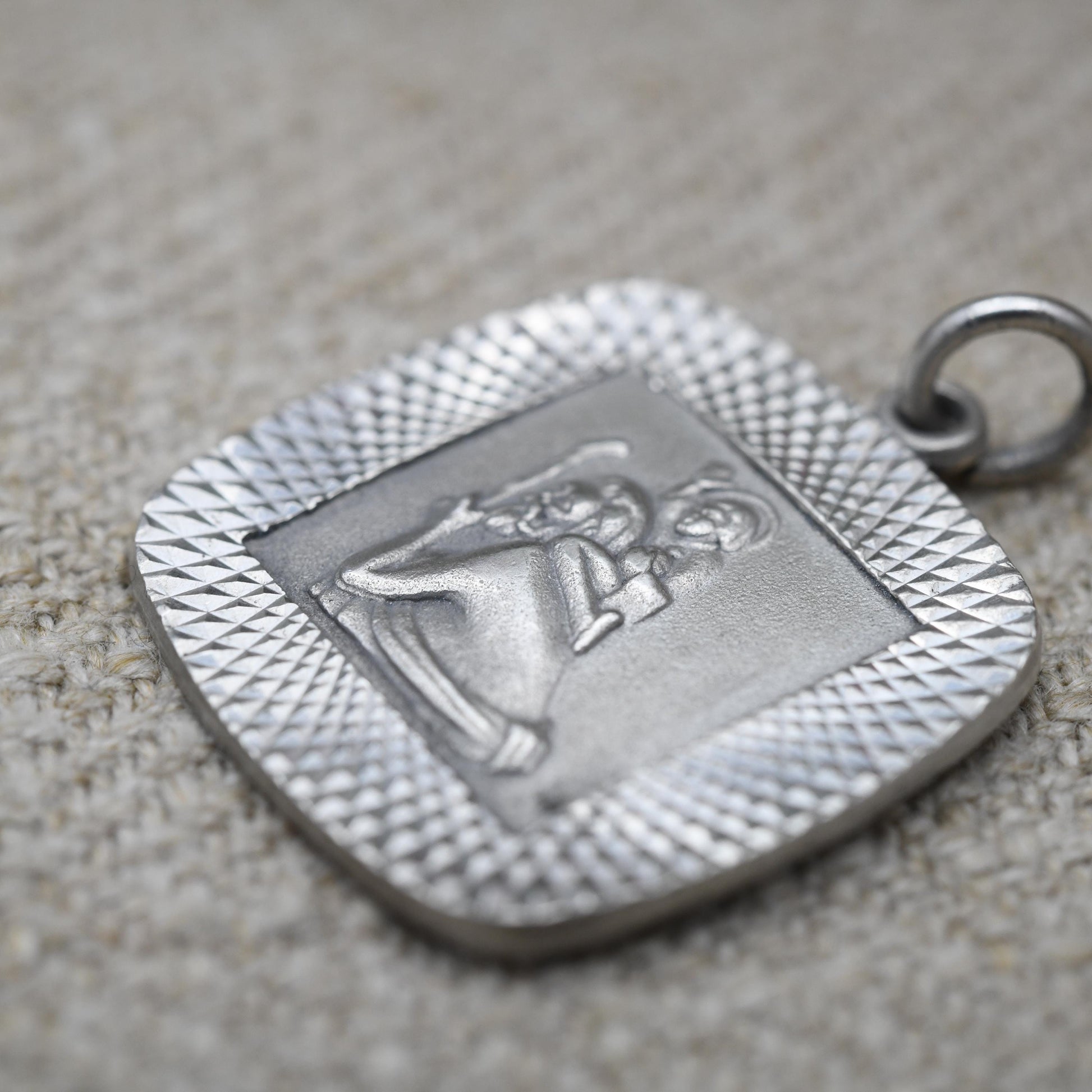 Vintage Sterling Silver St. Christopher Pendant Mid-Century - Rounded Square | Saint of Travelling | Christian Religious Jewellery Gift