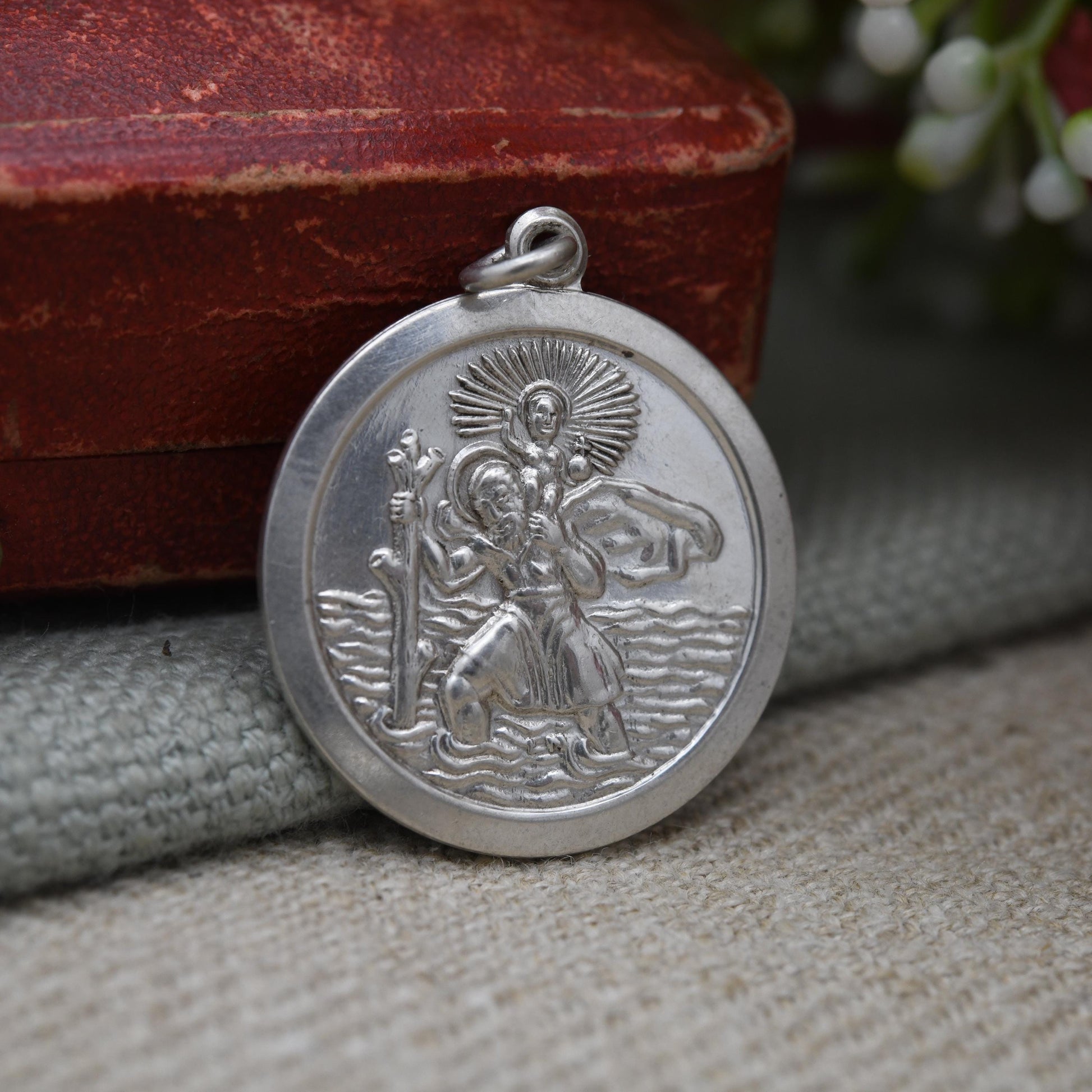 Vintage Sterling Silver St. Christopher Pendant Mid-Century - Circle Saint of Travelling | Christian Religious Detailed Jewellery Gift