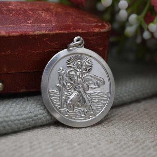 Vintage Sterling Silver St. Christopher Pendant Mid-Century - Circle Saint of Travelling | Christian Religious Detailed Jewellery Gift