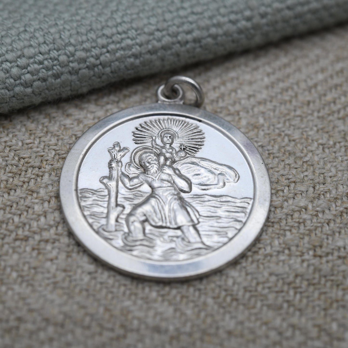 Vintage Sterling Silver St. Christopher Pendant Mid-Century - Circle Saint of Travelling | Christian Religious Detailed Jewellery Gift