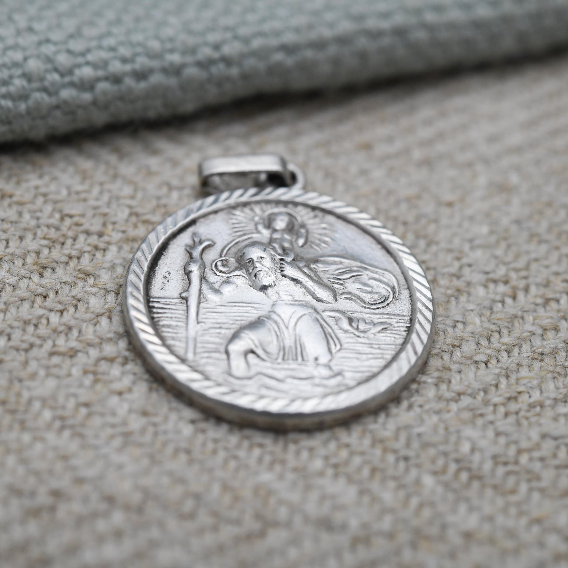 Vintage Sterling Silver St. Christopher Pendant Mid-Century - Small Circle Saint of Travelling | Christian Religious Detailed Jewellery Gift