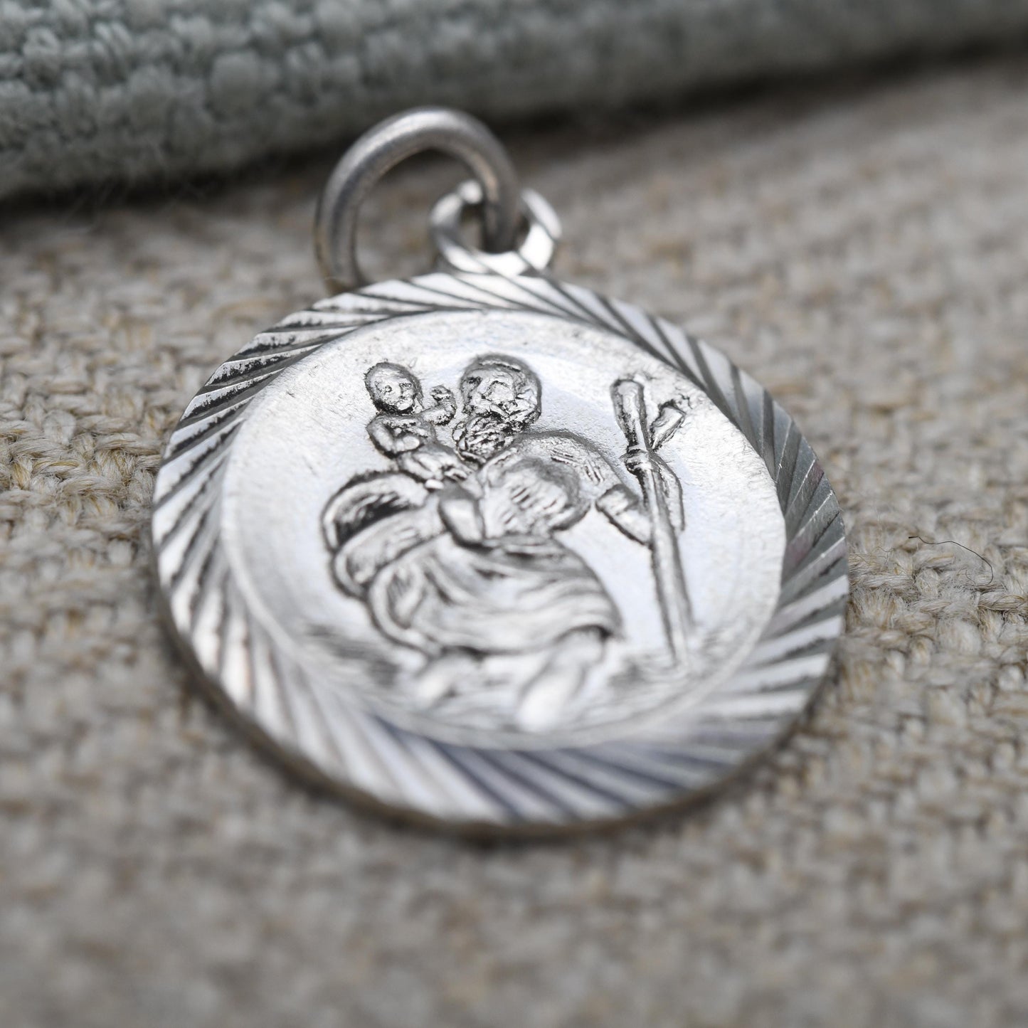 Vintage Sterling Silver St. Christopher Pendant Mid-Century - Small Circle Saint of Travelling | Christian Religious Detailed Jewellery Gift