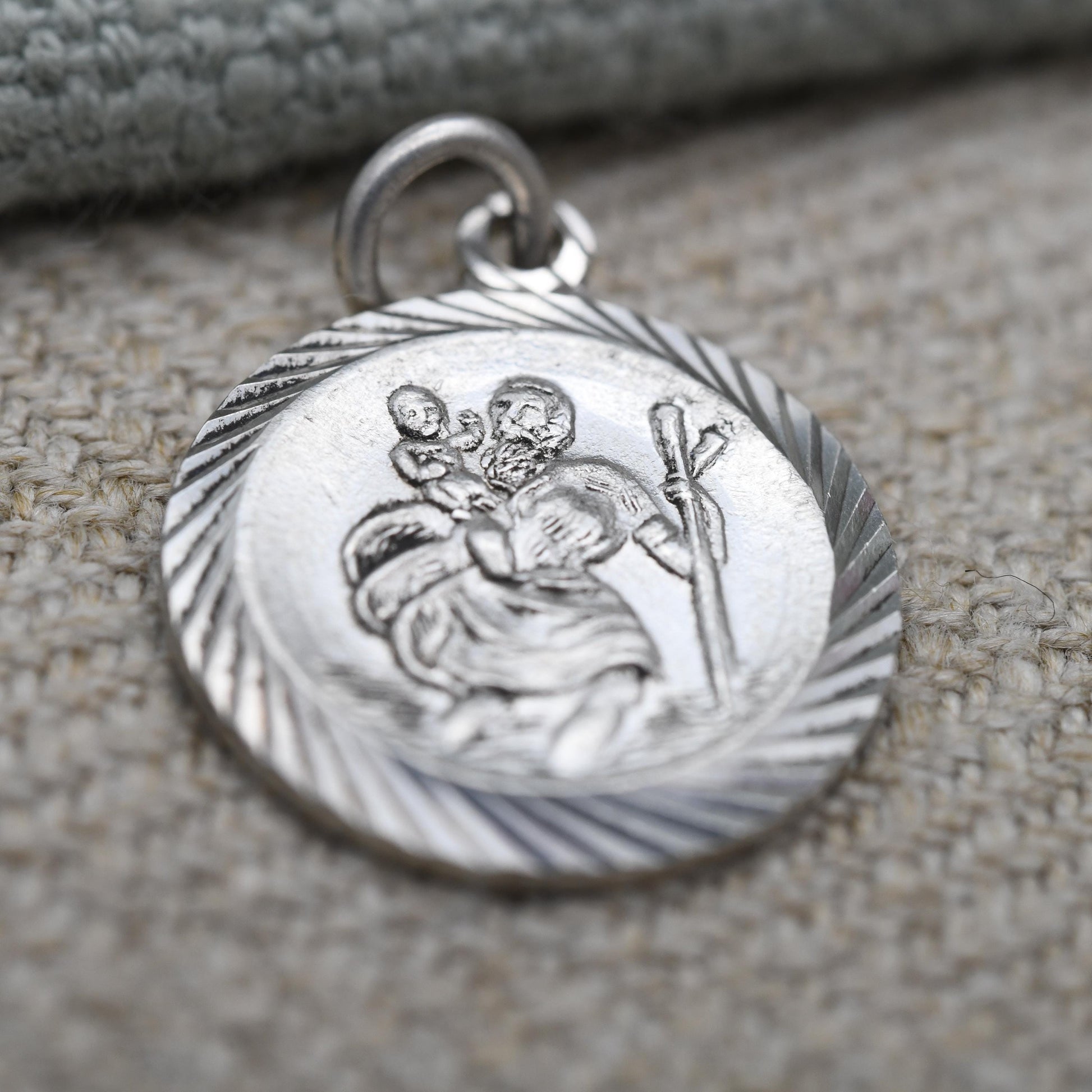 Vintage Sterling Silver St. Christopher Pendant Mid-Century - Small Circle Saint of Travelling | Christian Religious Detailed Jewellery Gift