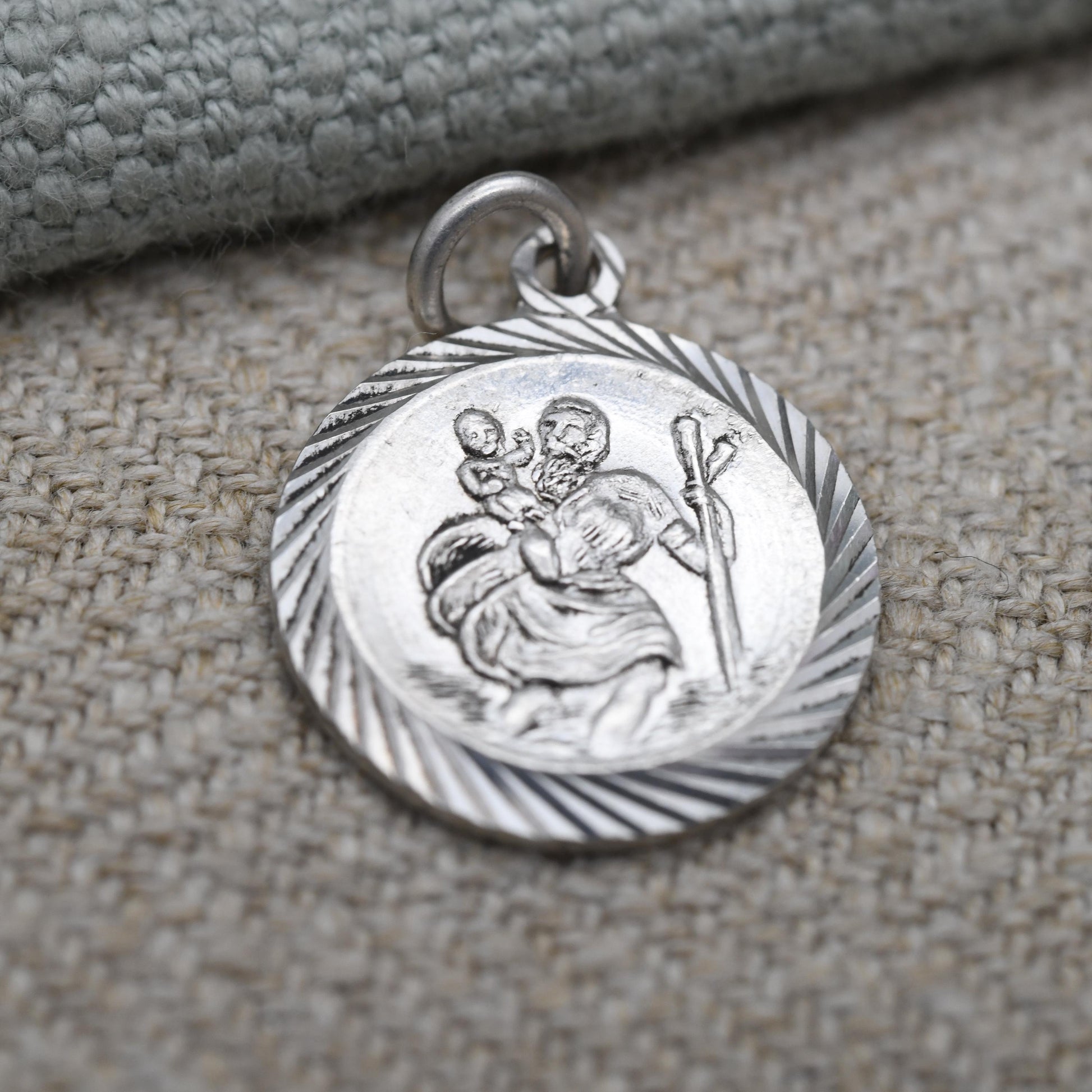 Vintage Sterling Silver St. Christopher Pendant Mid-Century - Small Circle Saint of Travelling | Christian Religious Detailed Jewellery Gift