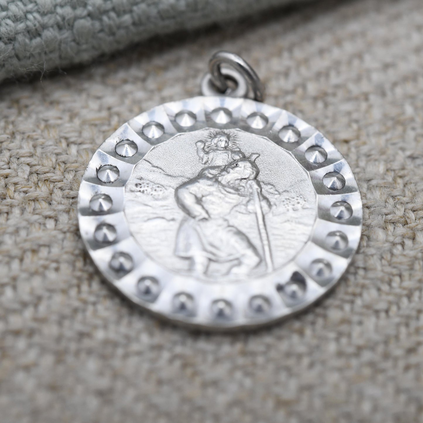 Vintage Sterling Silver St. Christopher Pendant Mid-Century - Beaded Edge | Christian Religious Detailed Jewellery Gift