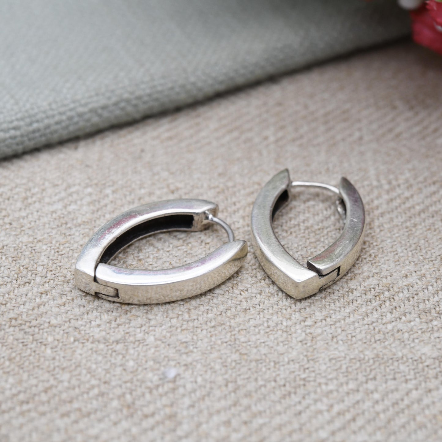Vintage Sterling Silver V Hinged Hoop Earrings - Minimalist | Jewellery