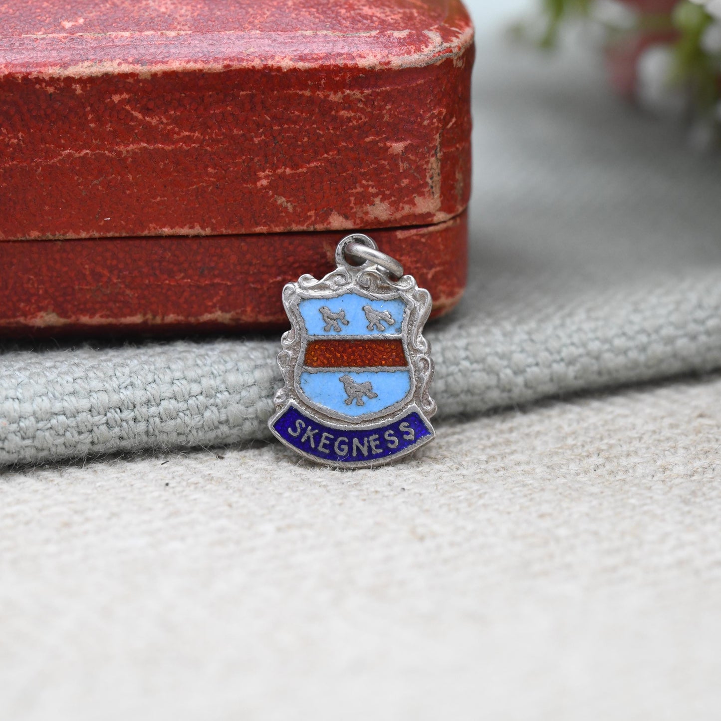 Vintage Sterling Silver Skegness Enamel Souvenir Shield Charm Pendant - England | Lincolnshire | Tourist | Souvenir Gift for Charm Bracelet