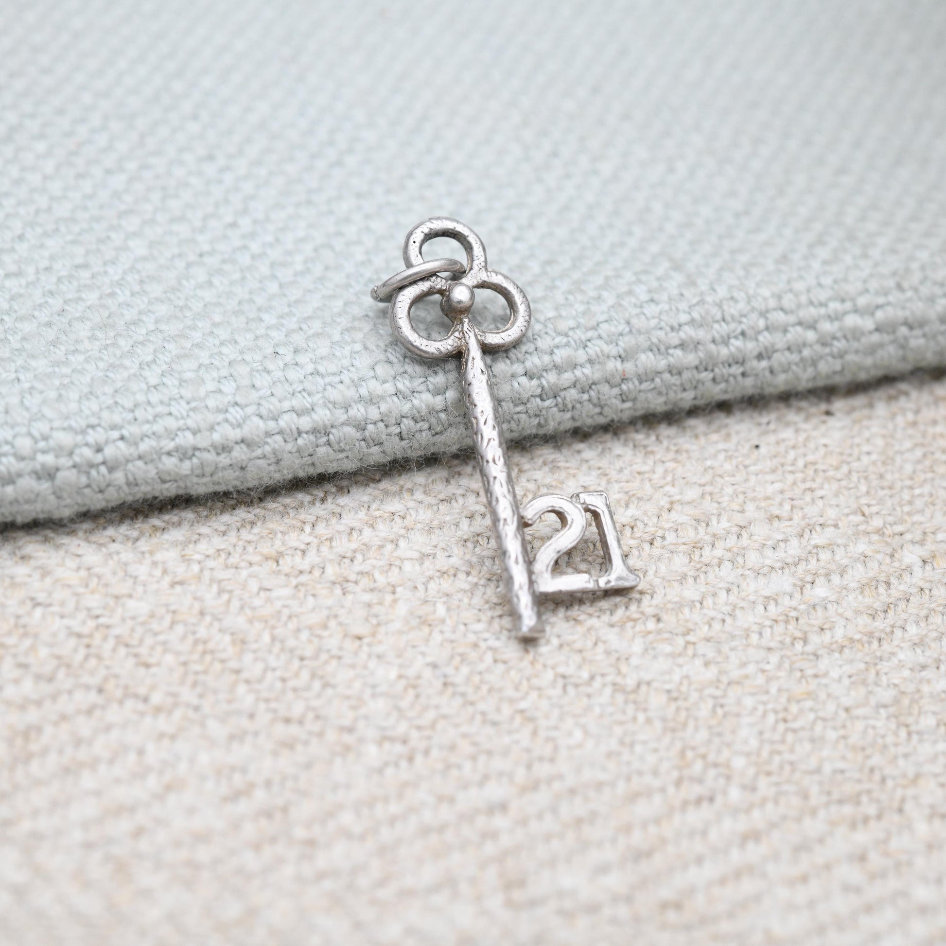 Vintage Sterling Silver 21 Key Charm Pendant - Birthday | Best Wishes | Door | Lock | Souvenir Gift for Charm Bracelet