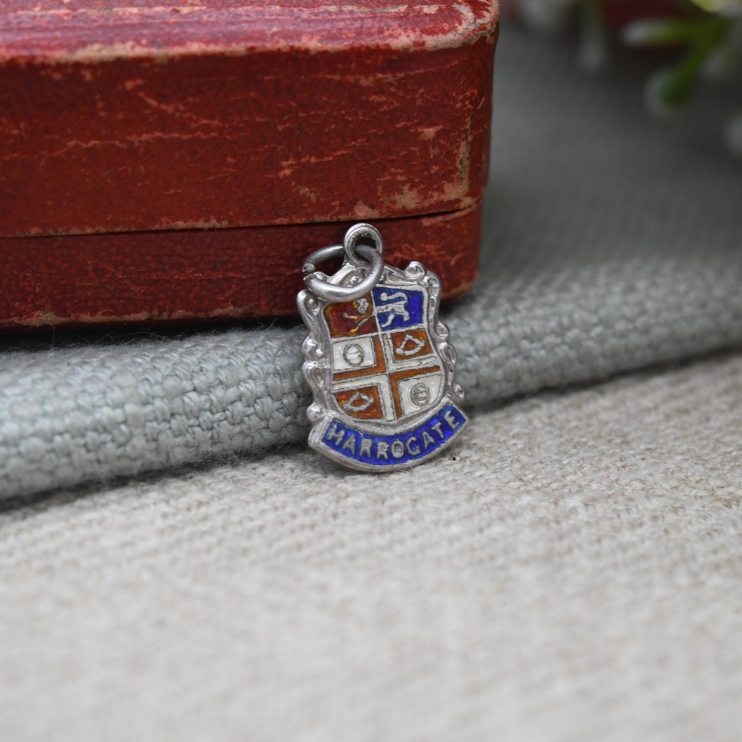 Vintage Sterling Silver Harrogate Enamel Souvenir Shield Charm Pendant - England | Yorkshire | Tourist | Charm Bracelet