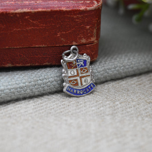 Vintage Sterling Silver Harrogate Enamel Souvenir Shield Charm Pendant - England | Yorkshire | Tourist | Charm Bracelet