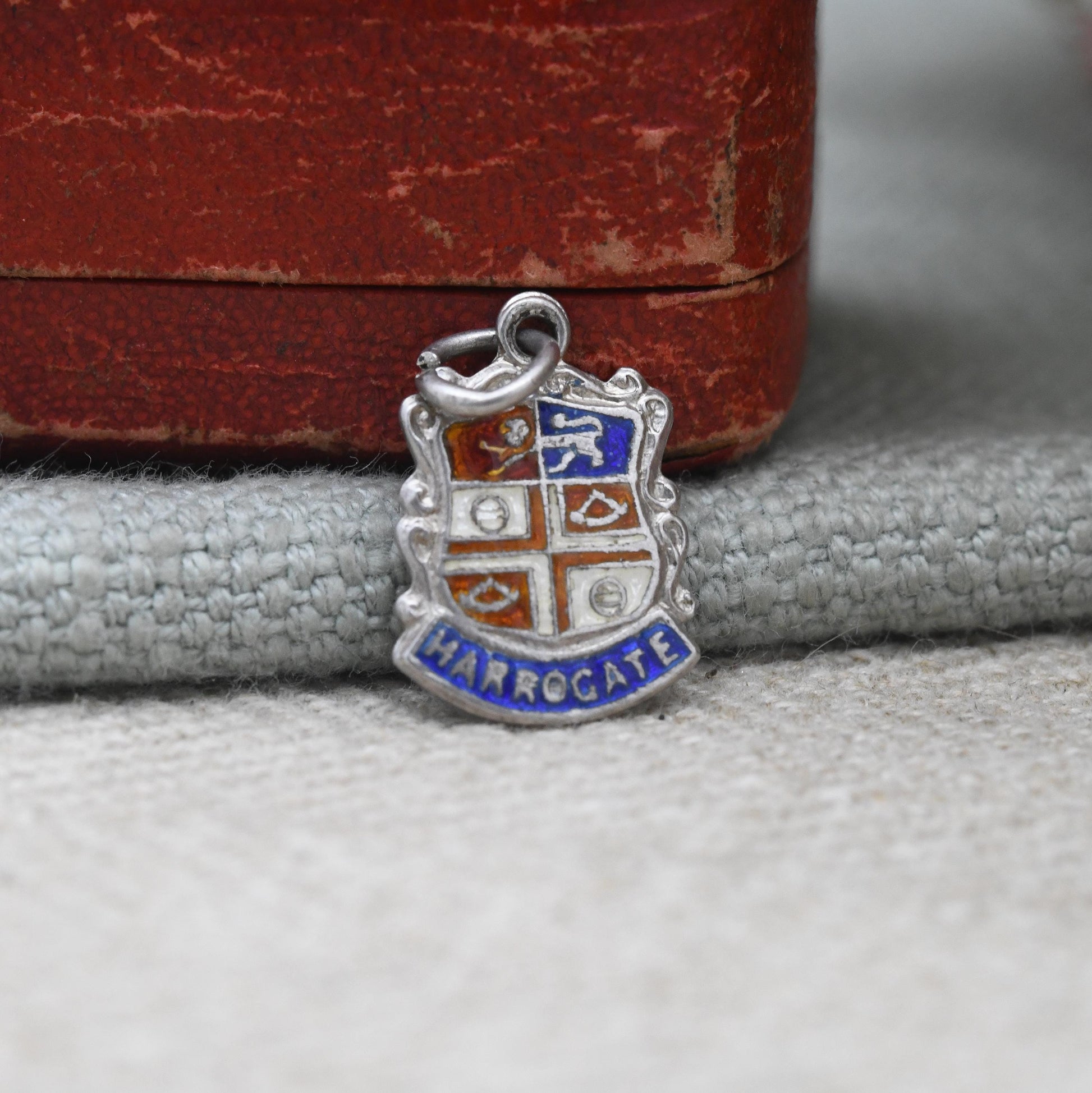 Vintage Sterling Silver Harrogate Enamel Souvenir Shield Charm Pendant - England | Yorkshire | Tourist | Charm Bracelet