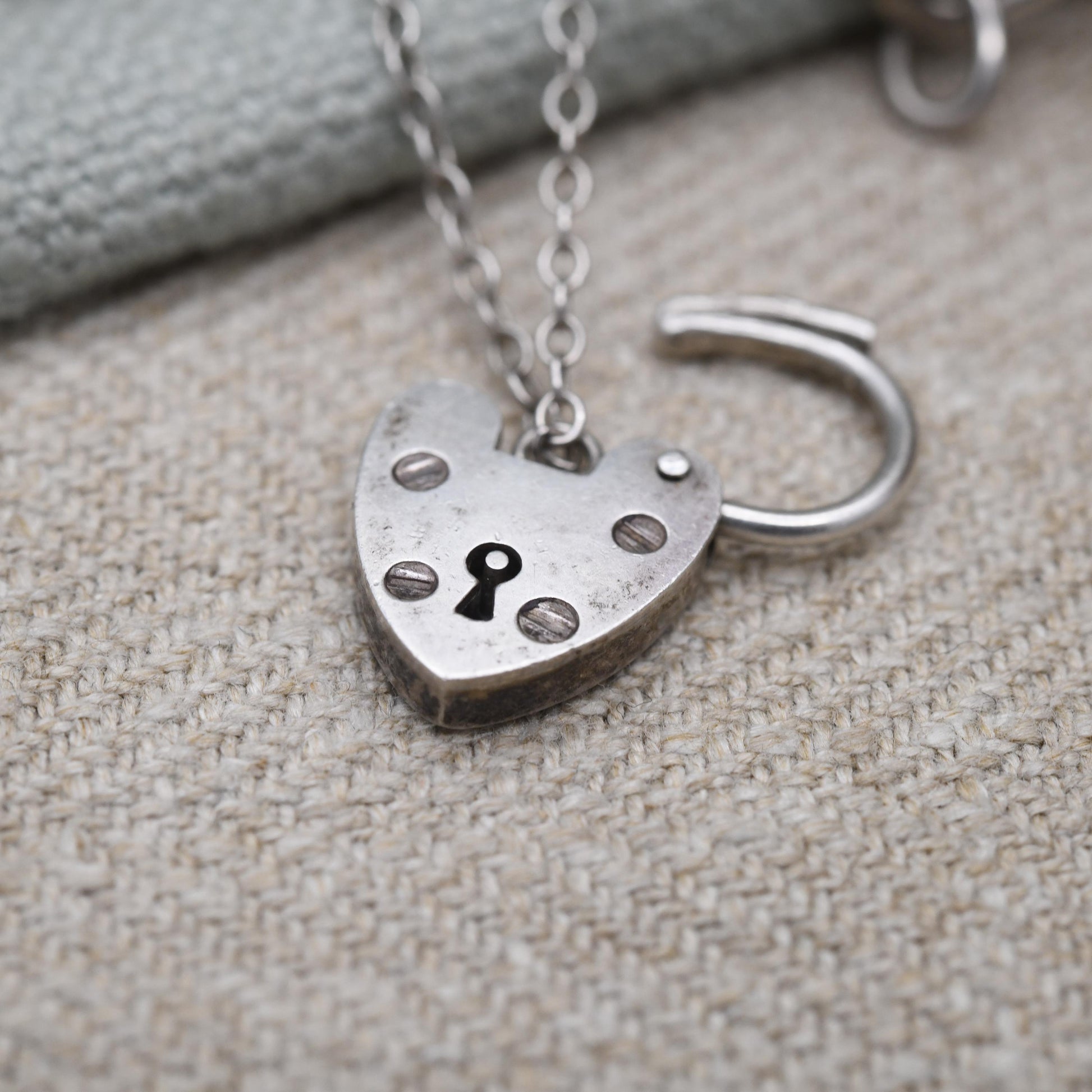 Vintage Sterling Silver Heart Padlock Clasp Chain Bracelet - Chunky Curb Links with Safety Chain