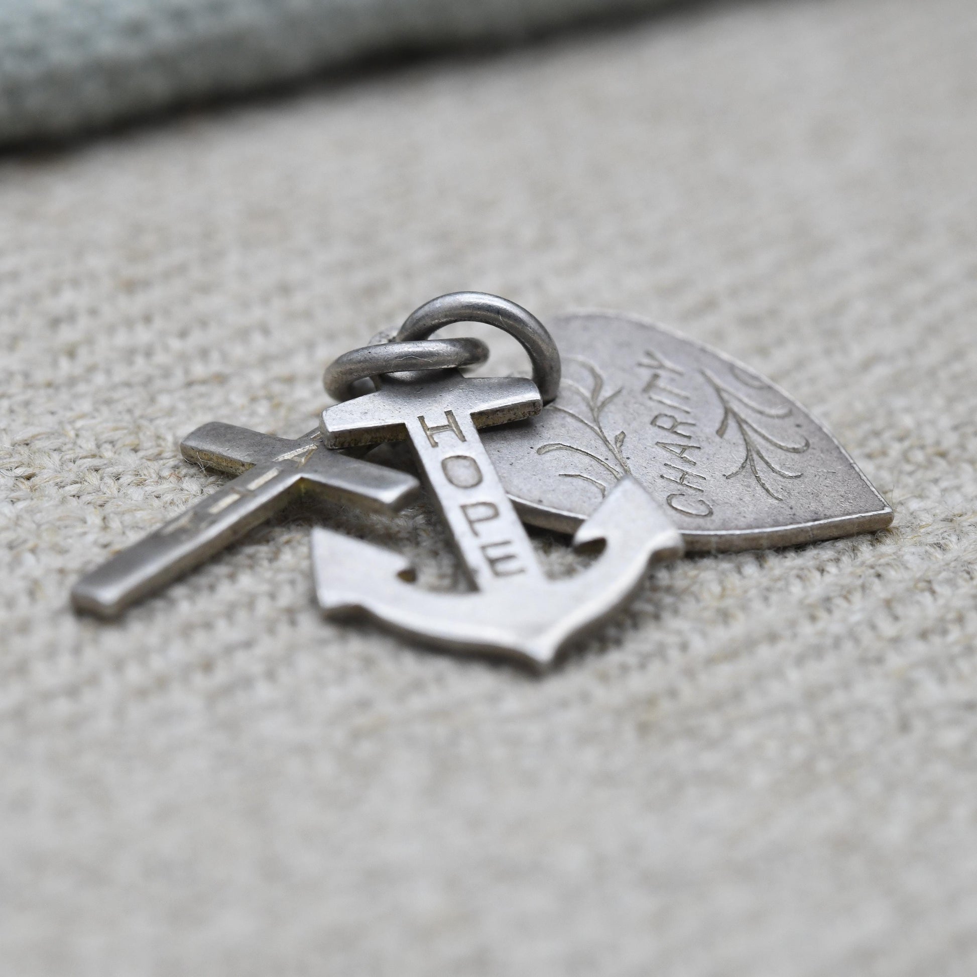 Vintage Silver Hope Faith Charity Charm Pendant - Heart Anchor Cross | Charm Bracelet Charm Necklace | Christian Pendant
