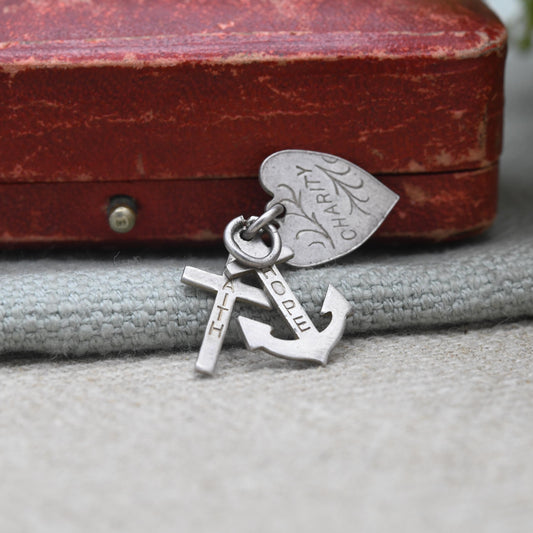 Vintage Silver Hope Faith Charity Charm Pendant - Heart Anchor Cross | Charm Bracelet Charm Necklace | Christian Pendant
