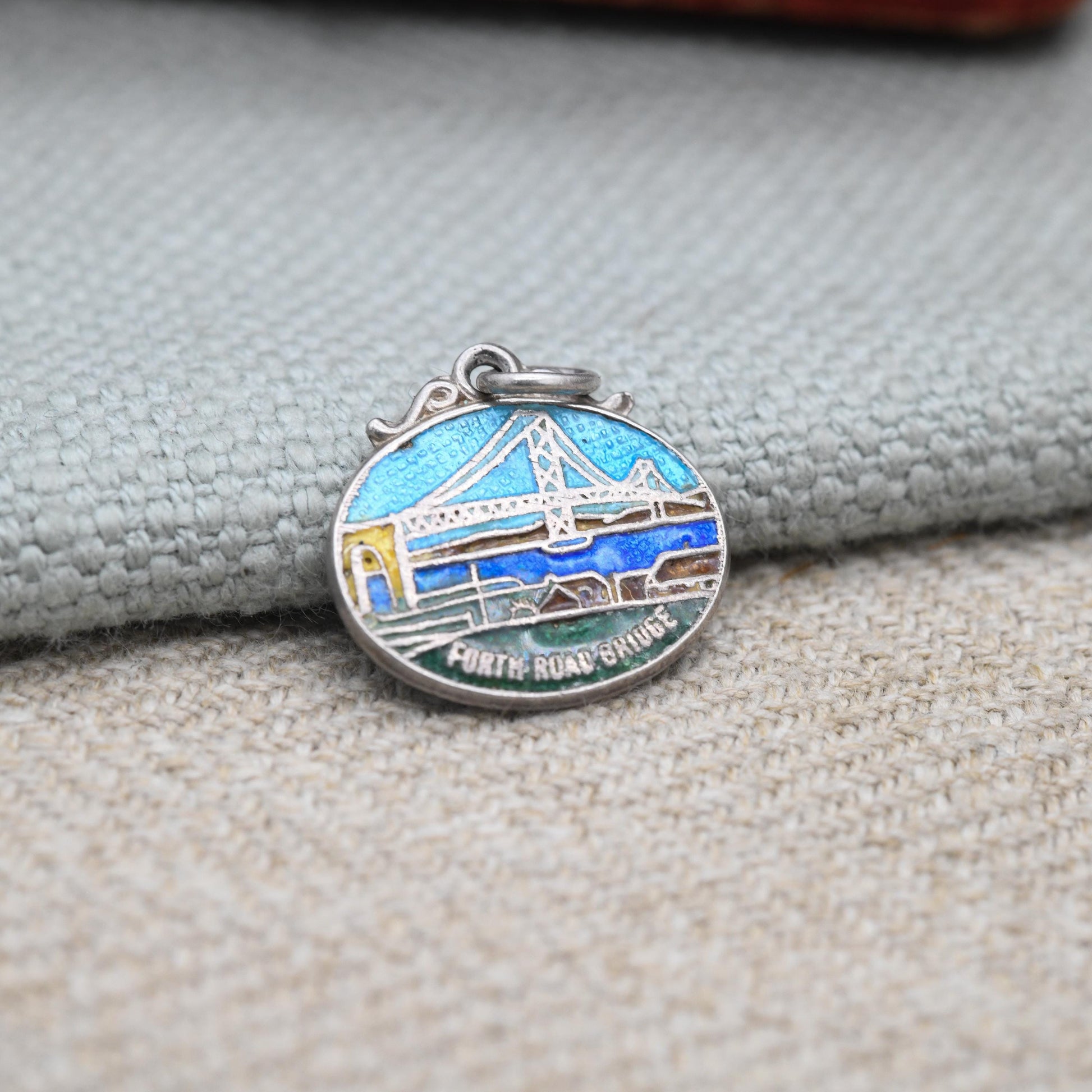 Vintage Sterling Forth Road Bridge Enamel Souvenir Charm Pendant - Scotland | Firth of Forth | Tourist | Souvenir Gift for Charm Bracelet
