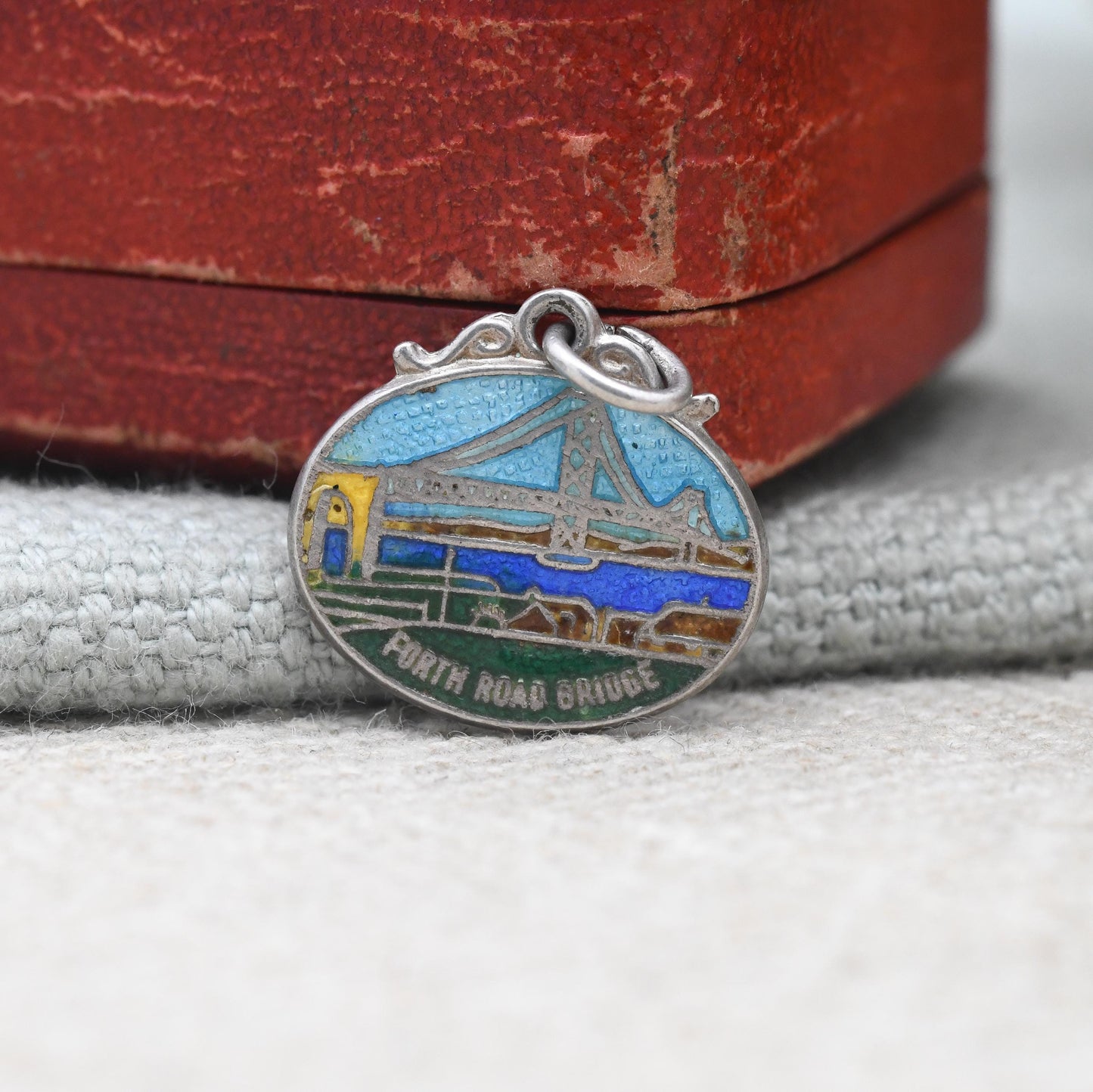 Vintage Sterling Forth Road Bridge Enamel Souvenir Charm Pendant - Scotland | Firth of Forth | Tourist | Souvenir Gift for Charm Bracelet