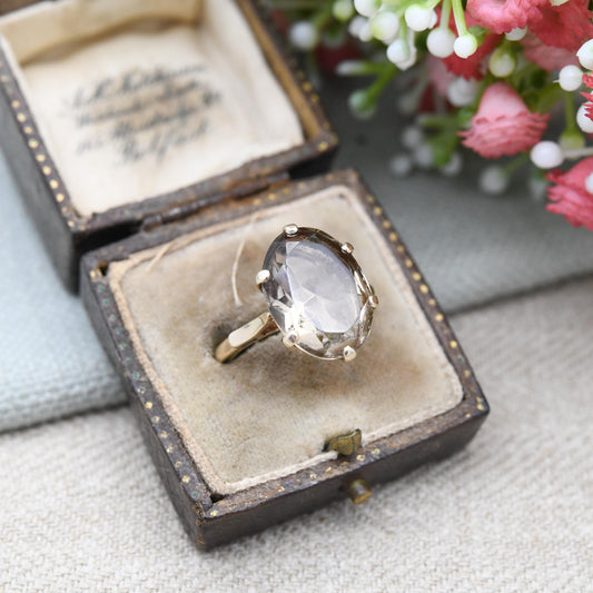 Vintage 9ct Gold Ring Smoky Quartz Statement Ring 1978 Payton Pepper & Sons PPLD - Mid-Century Large Gemstone | UK Size - P | US Size - 8