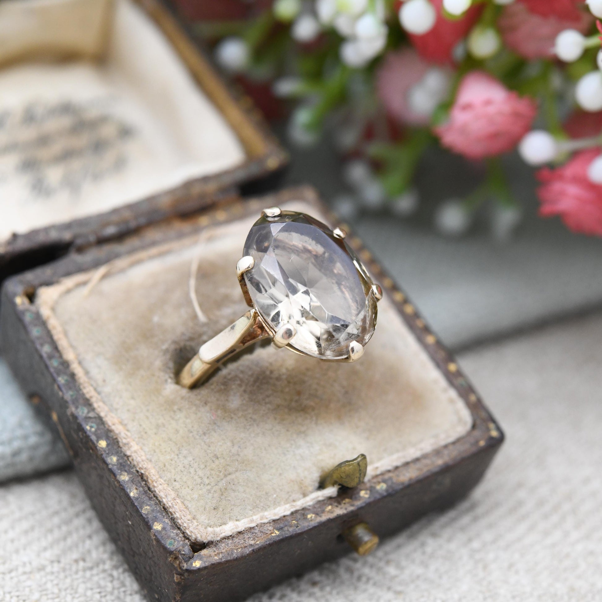 Vintage 9ct Gold Ring Smoky Quartz Statement Ring 1978 Payton Pepper & Sons PPLD - Mid-Century Large Gemstone | UK Size - P | US Size - 8