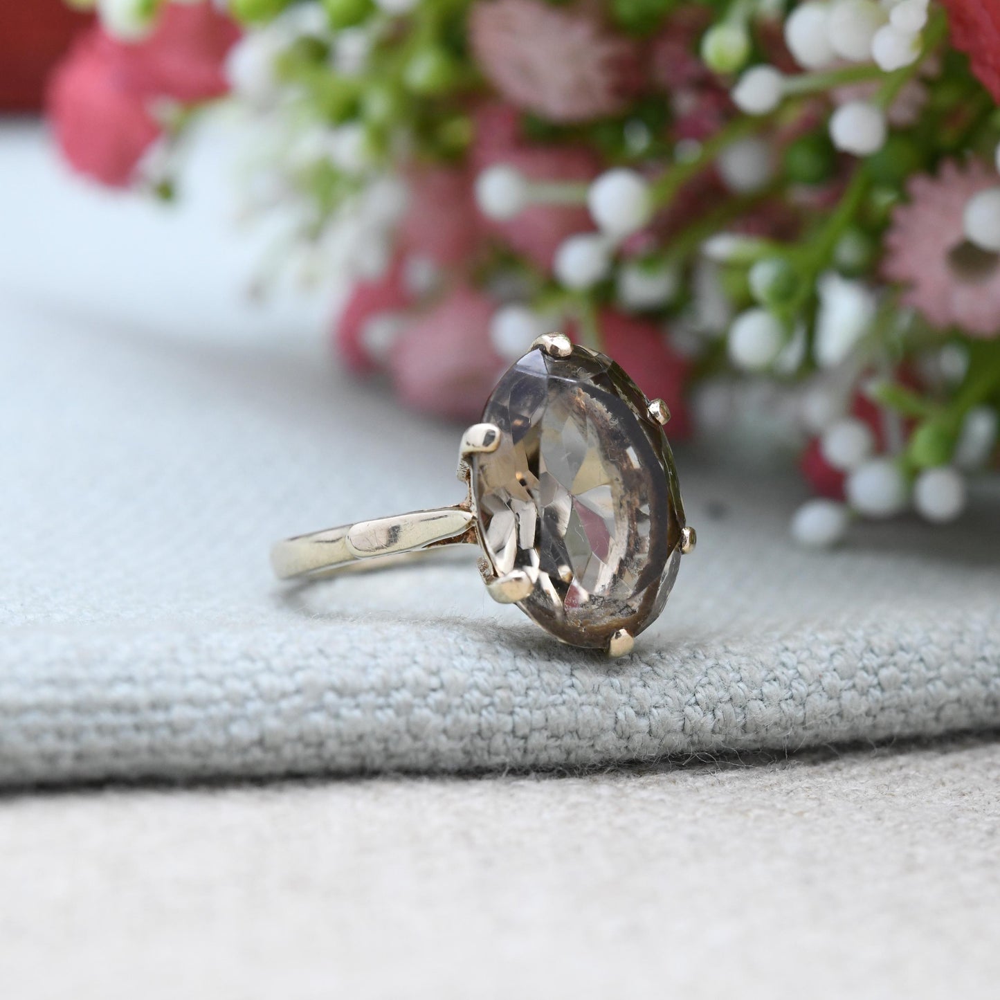 Vintage 9ct Gold Ring Smoky Quartz Statement Ring 1978 Payton Pepper & Sons PPLD - Mid-Century Large Gemstone | UK Size - P | US Size - 8