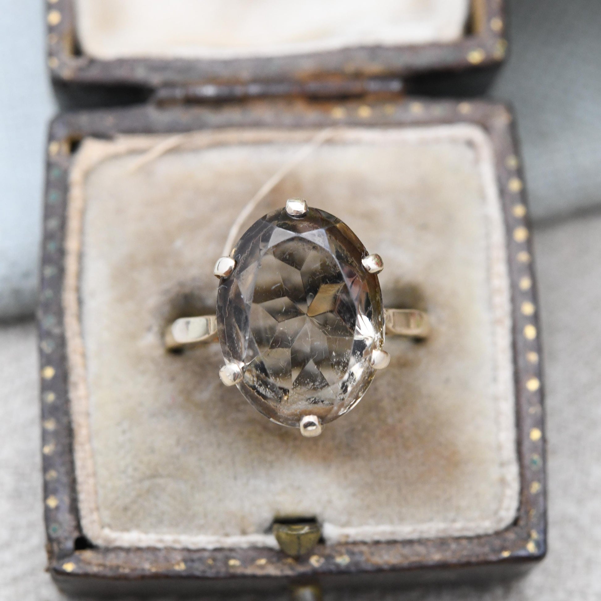 Vintage 9ct Gold Ring Smoky Quartz Statement Ring 1978 Payton Pepper & Sons PPLD - Mid-Century Large Gemstone | UK Size - P | US Size - 8