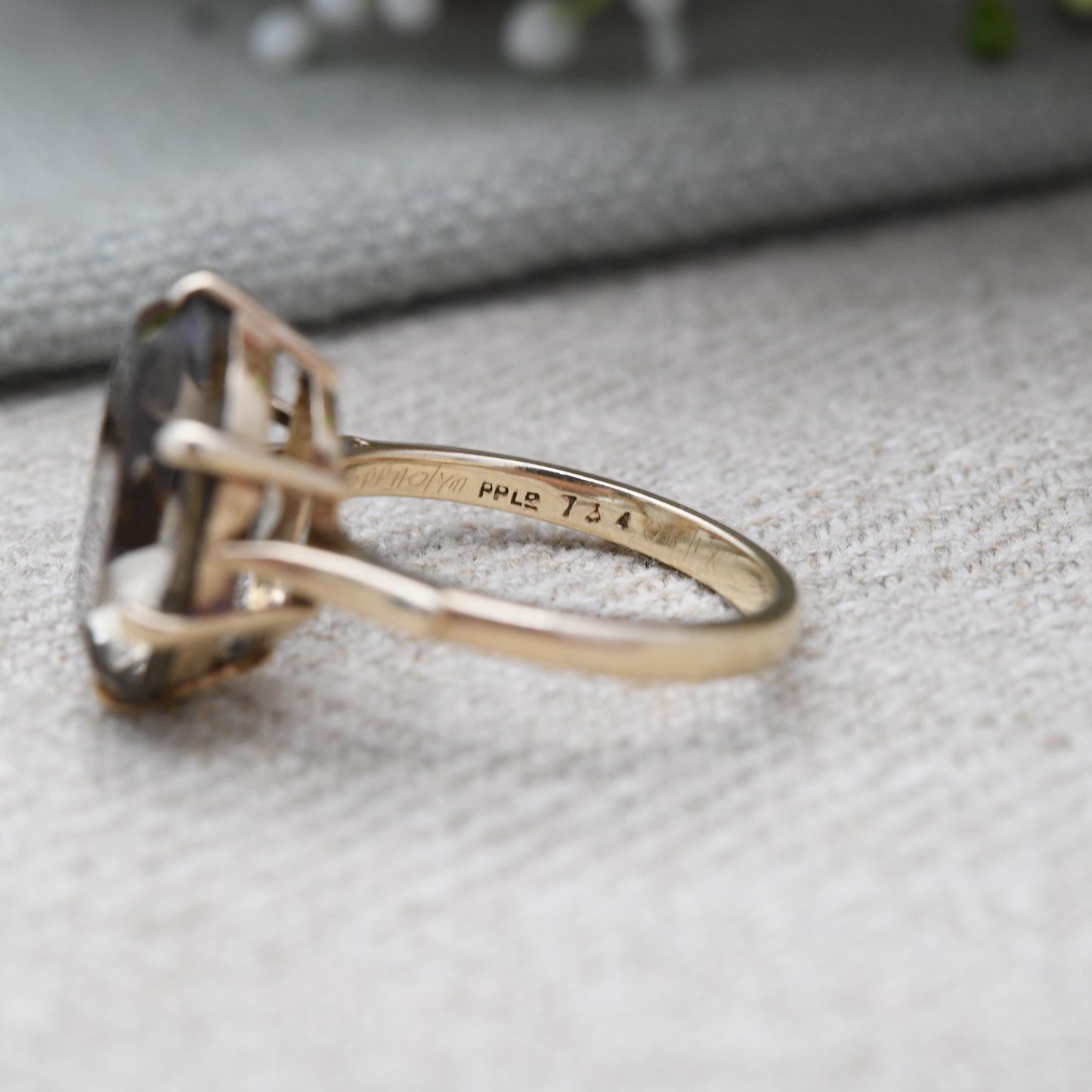 Vintage 9ct Gold Ring Smoky Quartz Statement Ring 1978 Payton Pepper & Sons PPLD - Mid-Century Large Gemstone | UK Size - P | US Size - 8