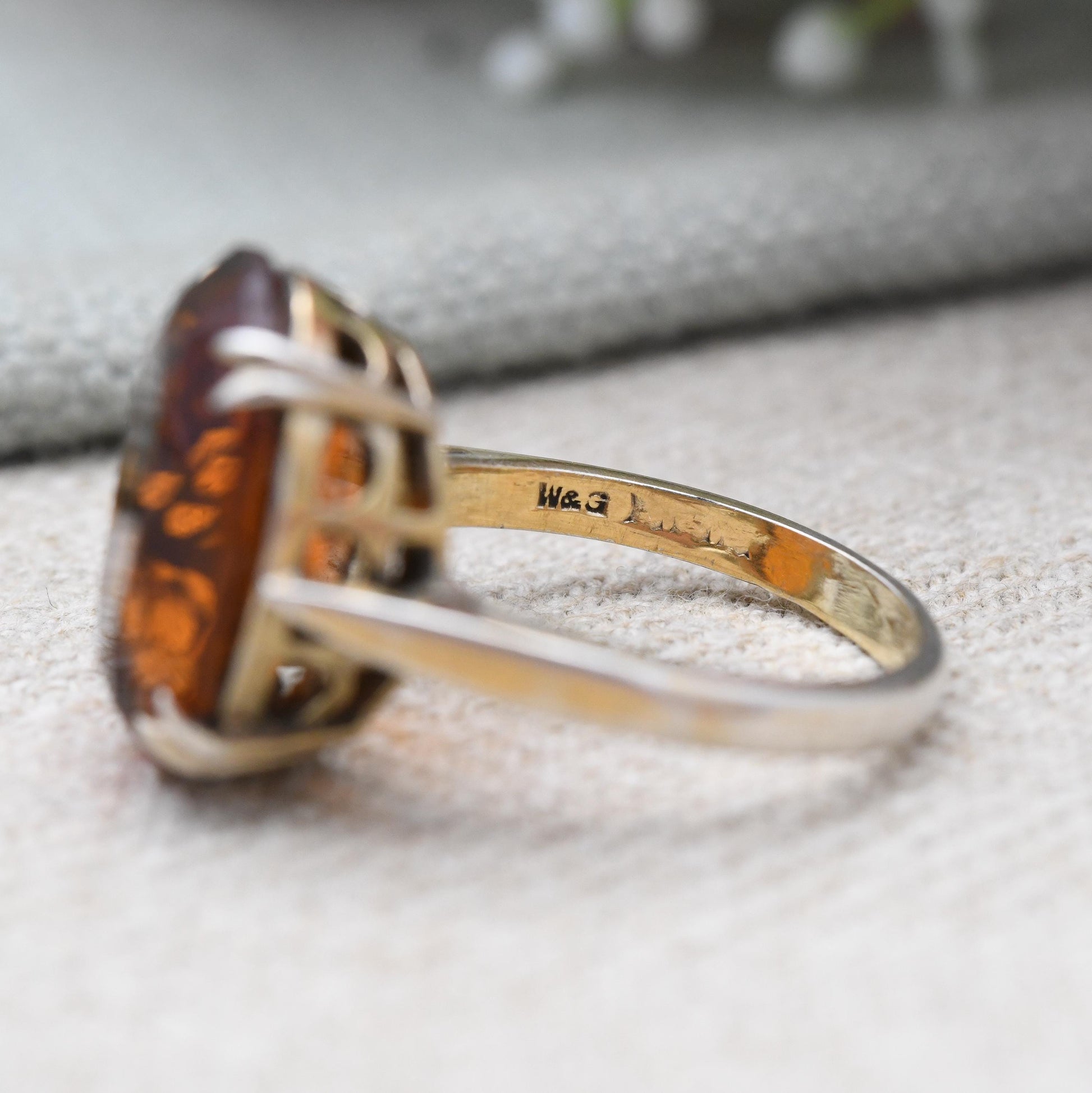 Vintage Gold Plated Sterling Silver Ring with Orange Stone - Midcentury Jewellery with Large Statement Stone | UK Size - Q | US Size - 8 1/4
