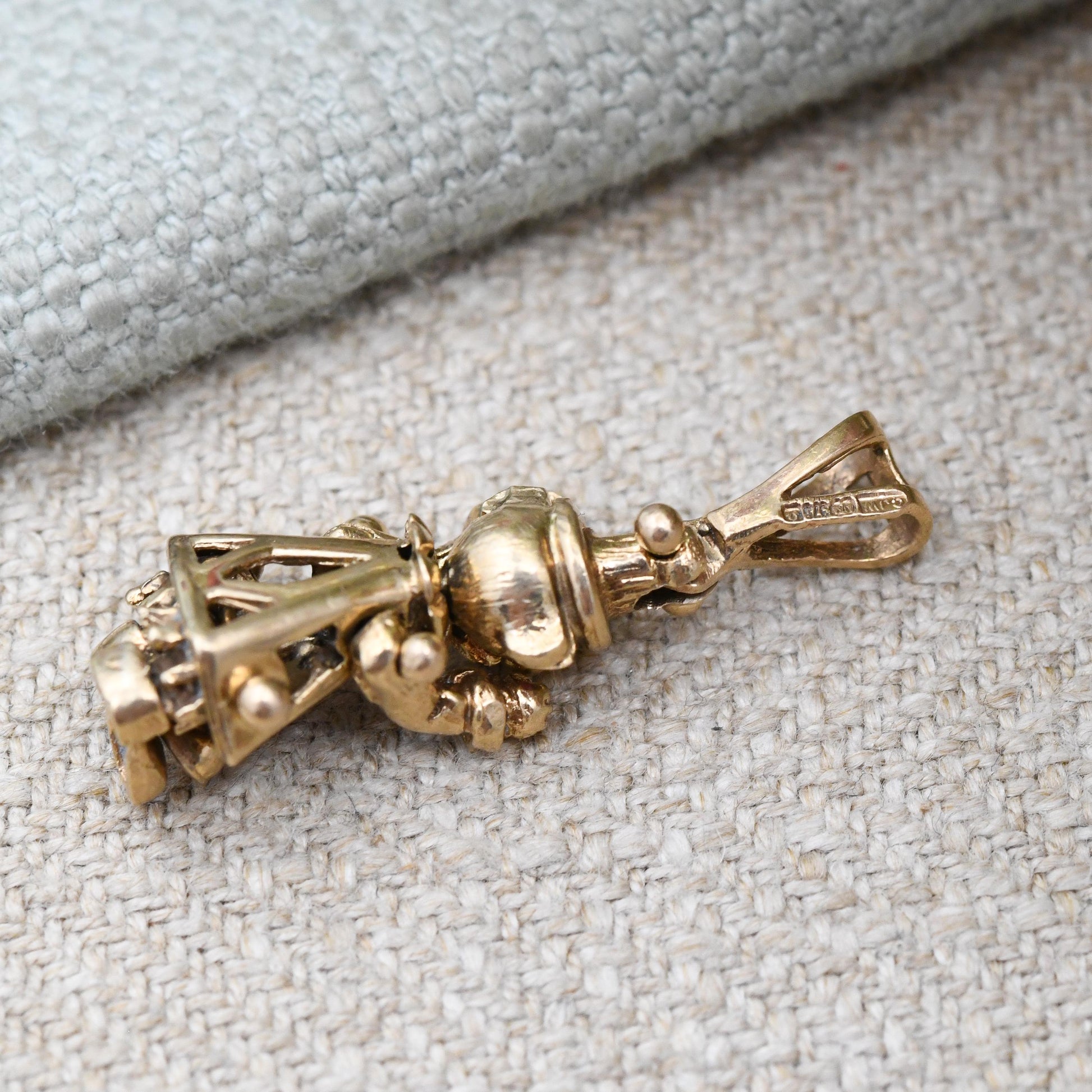 Vintage 9ct Gold Clown Charm Pendant with Ruby Eyes - Articulated Clown | Moving Limbs | Colourful Gemstone Buttons