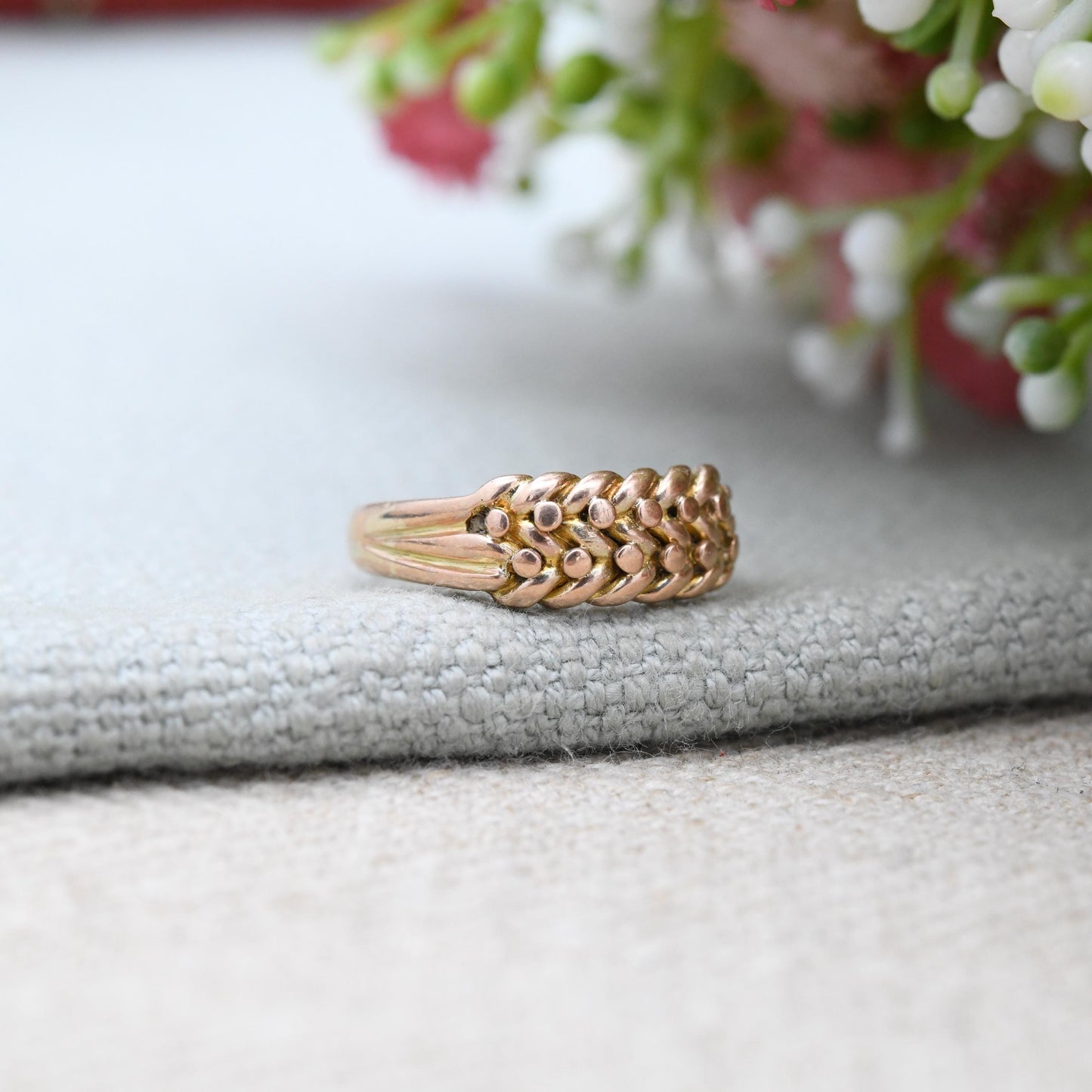 Antique 9ct Gold Keeper Ring 1905 Edwardian - Textured Knotted Band Love Symbol | Everyday Gold Jewellery | UK Size - L | US Size - 5 3/4