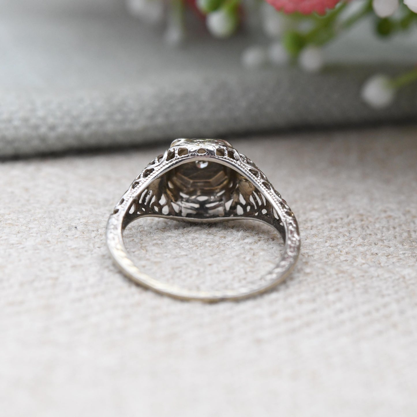 Antique 14ct White Gold Diamond Solitaire Ring - True Vintage Art Deco Engagement Ring | UK Size - J | US Size - 5