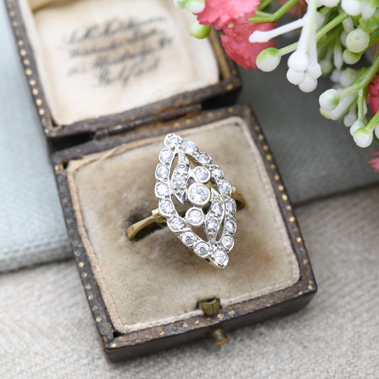 9ct Gold Statement Ring with Clear Stones 2003 - Sparkly Cocktail Ring Y2K Edwardian Style | UK Size - U | US Size - 10