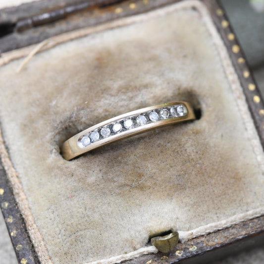 Vintage 9ct Gold and Diamond Half Eternity Ring .10 Carats 10 Points - Flush Stones Half Hoop Diamond Stack | UK Size - L | US Size - 5 3/4