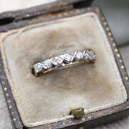 Vintage 9ct Gold Diamond Half Eternity Ring 1978 - Seven Stones Half Hoop Ring Diamond Ring Stack Jewellery | UK Size - N | US Size - 6 1/2