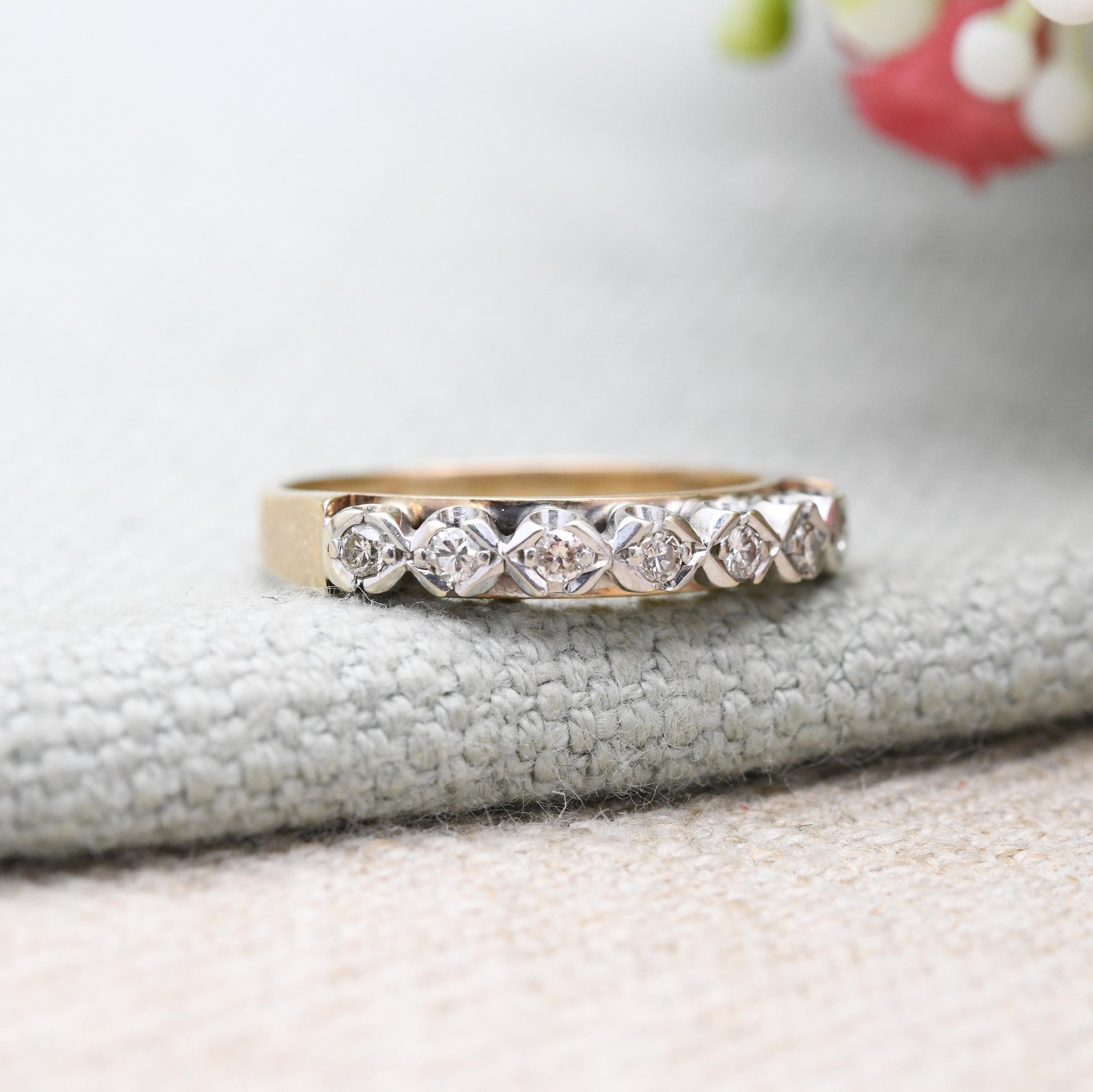 Vintage 9ct Gold Diamond Half Eternity Ring 1978 - Seven Stones Half Hoop Ring Diamond Ring Stack Jewellery | UK Size - N | US Size - 6 1/2