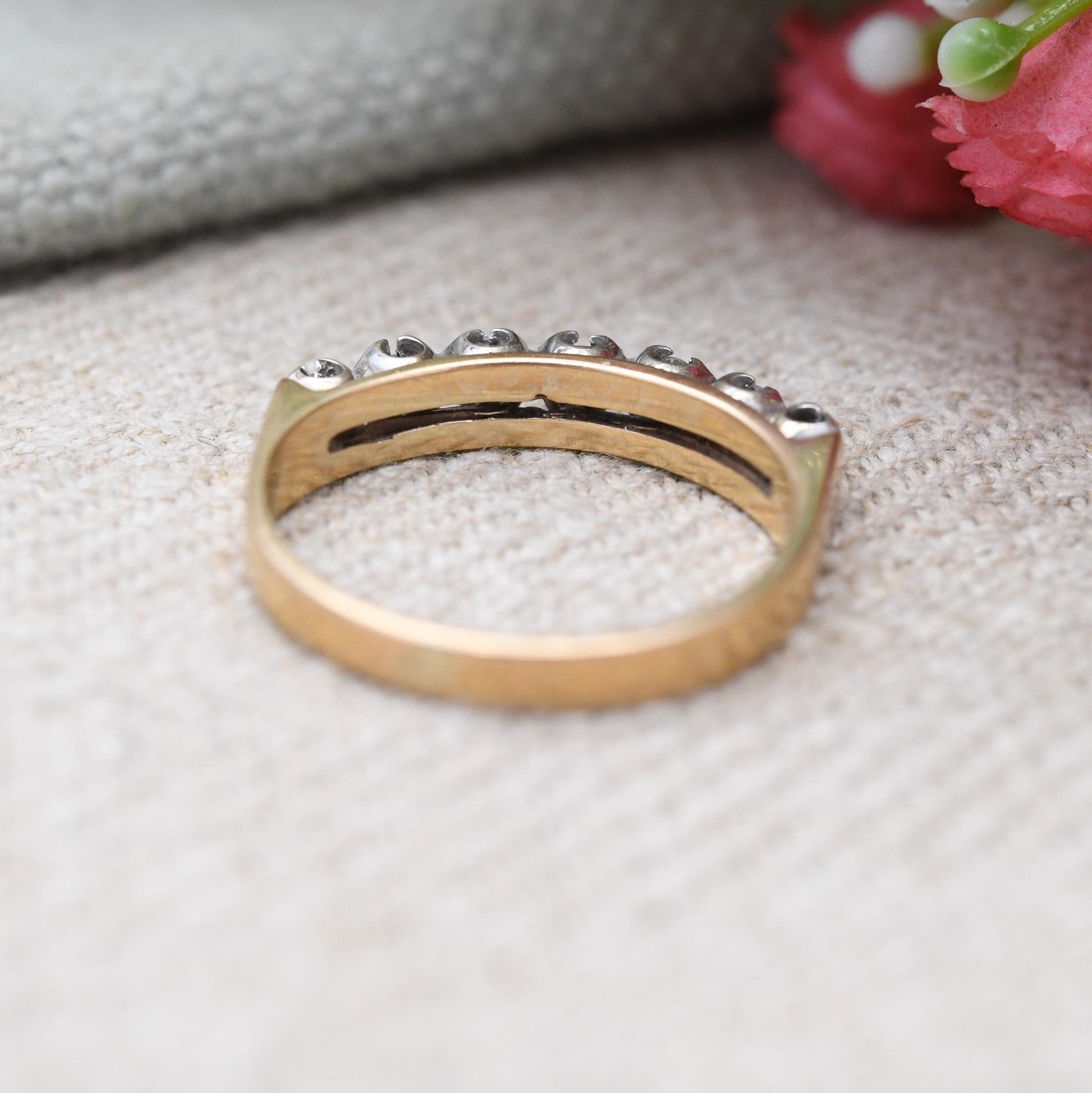 Vintage 9ct Gold Diamond Half Eternity Ring 1978 - Seven Stones Half Hoop Ring Diamond Ring Stack Jewellery | UK Size - N | US Size - 6 1/2