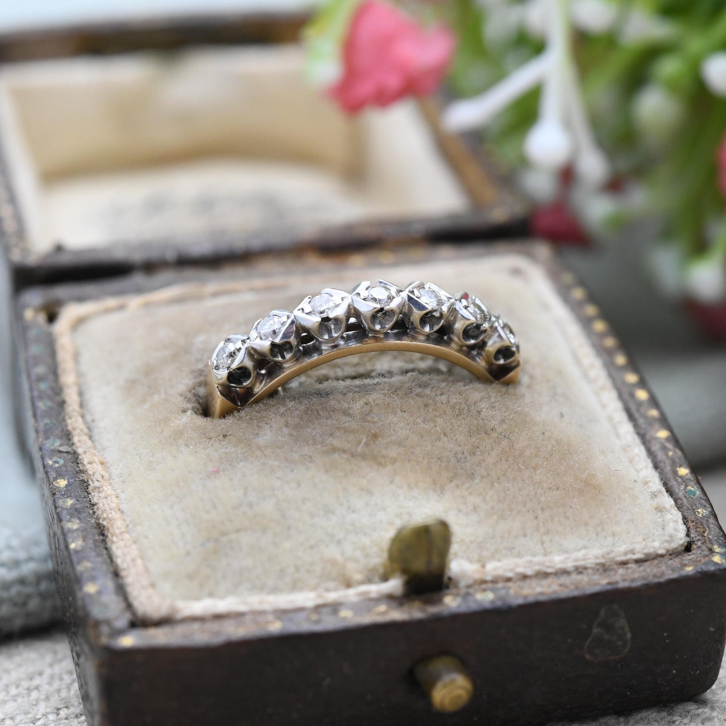 Vintage 9ct Gold Diamond Half Eternity Ring 1978 - Seven Stones Half Hoop Ring Diamond Ring Stack Jewellery | UK Size - N | US Size - 6 1/2