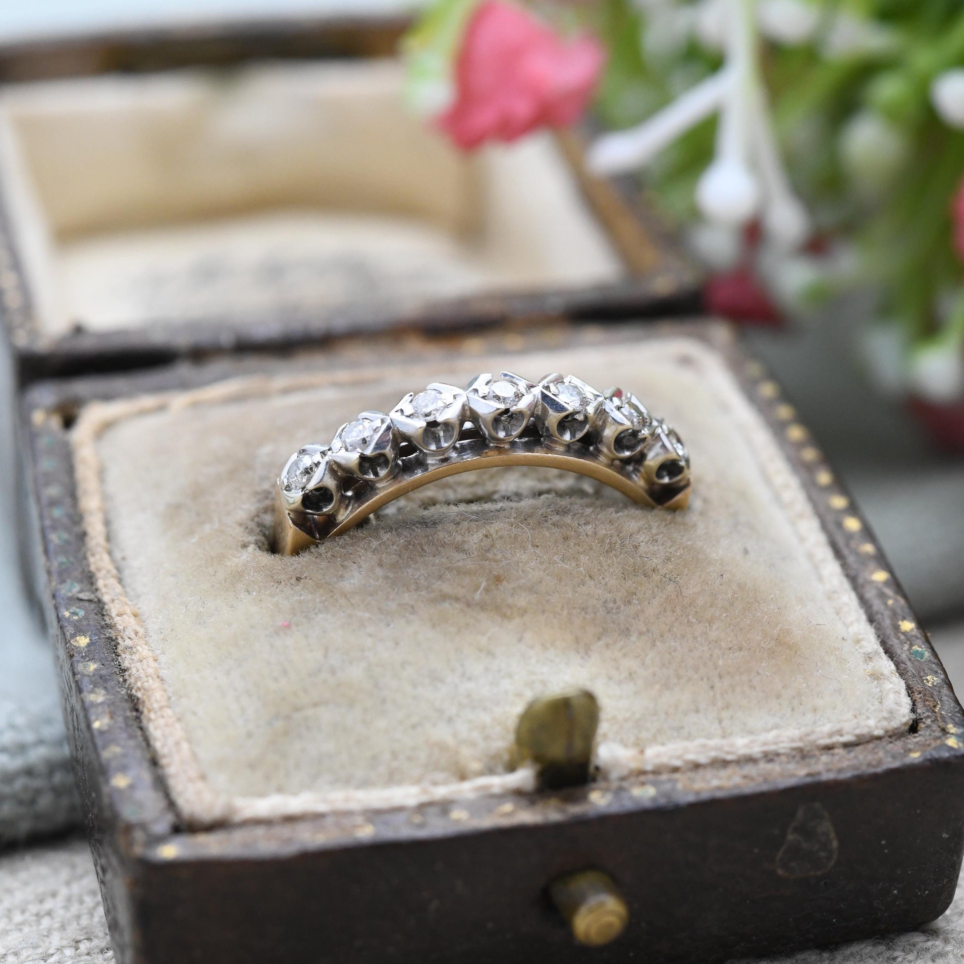 Vintage 9ct Gold Diamond Half Eternity Ring 1978 - Seven Stones Half Hoop Ring Diamond Ring Stack Jewellery | UK Size - N | US Size - 6 1/2