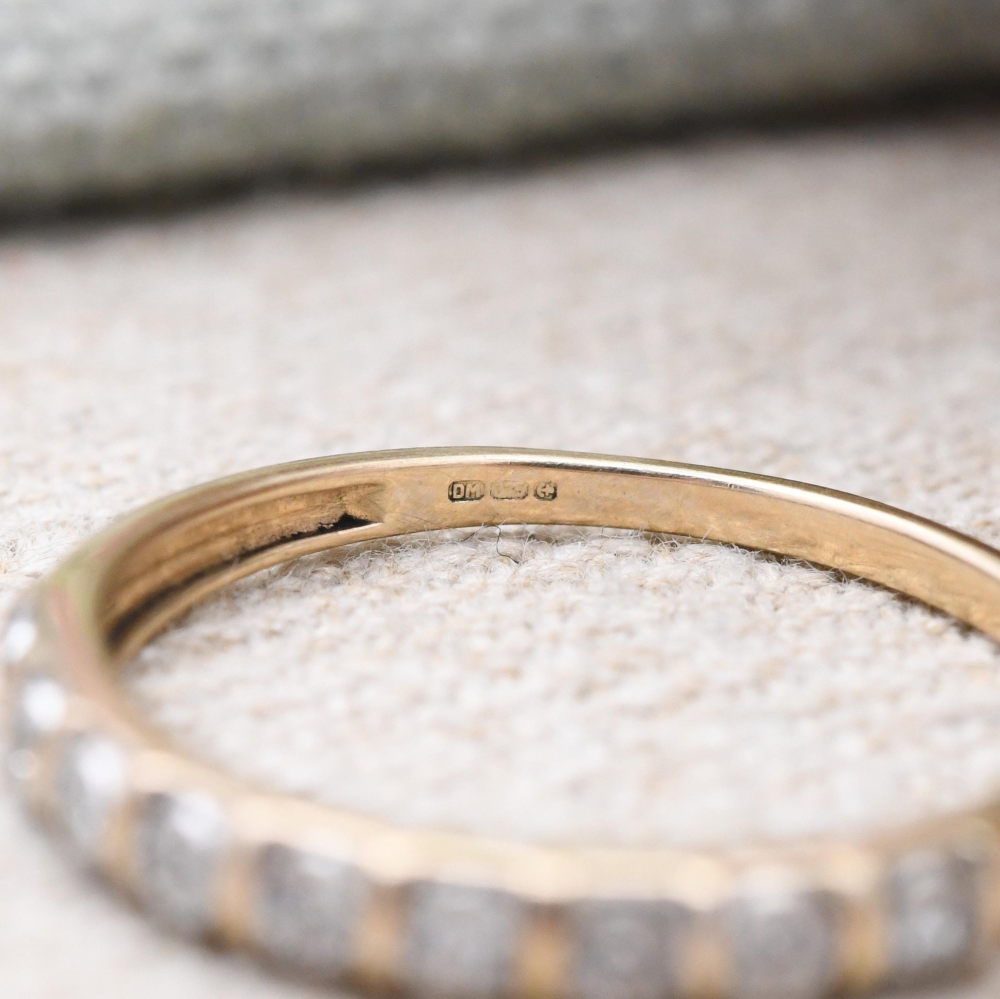Vintage 9ct Gold Diamond Half Eternity Ring - Flush Illusion Stones Half Hoop Ring Stacking Diamond Ring Gift | UK Size - R US Size - 8 3/4